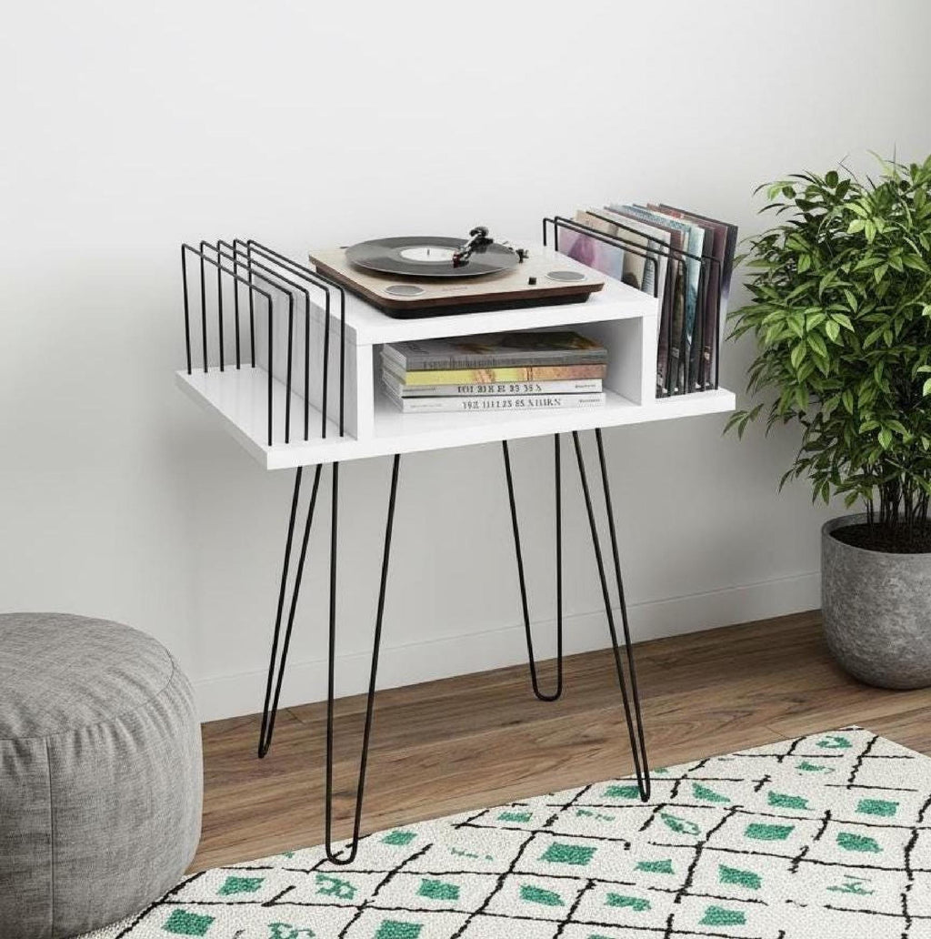 Record Player Stand : Vinyl Console Cabinet - LP Storage Rack - Handmade Music Furniture.