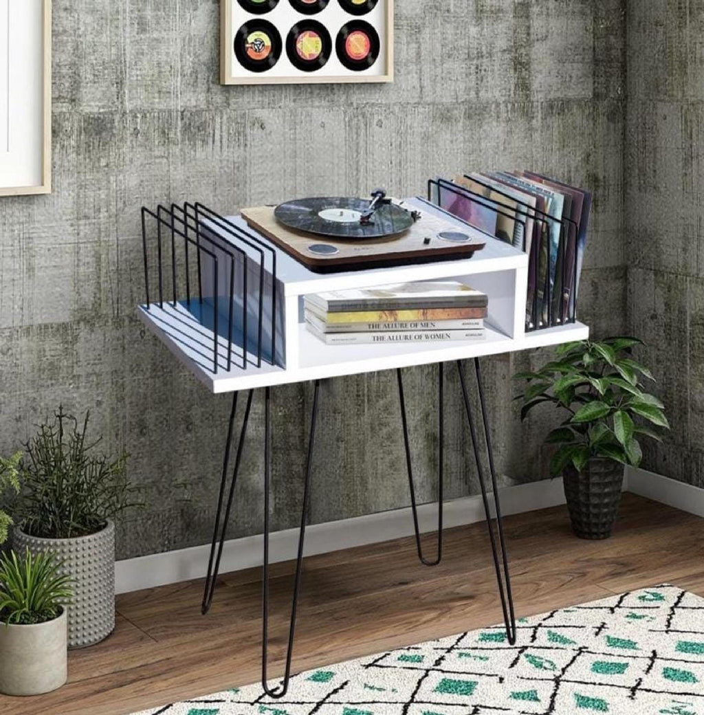 Record Player Stand : Vinyl Console Cabinet - LP Storage Rack - Handmade Music Furniture.
