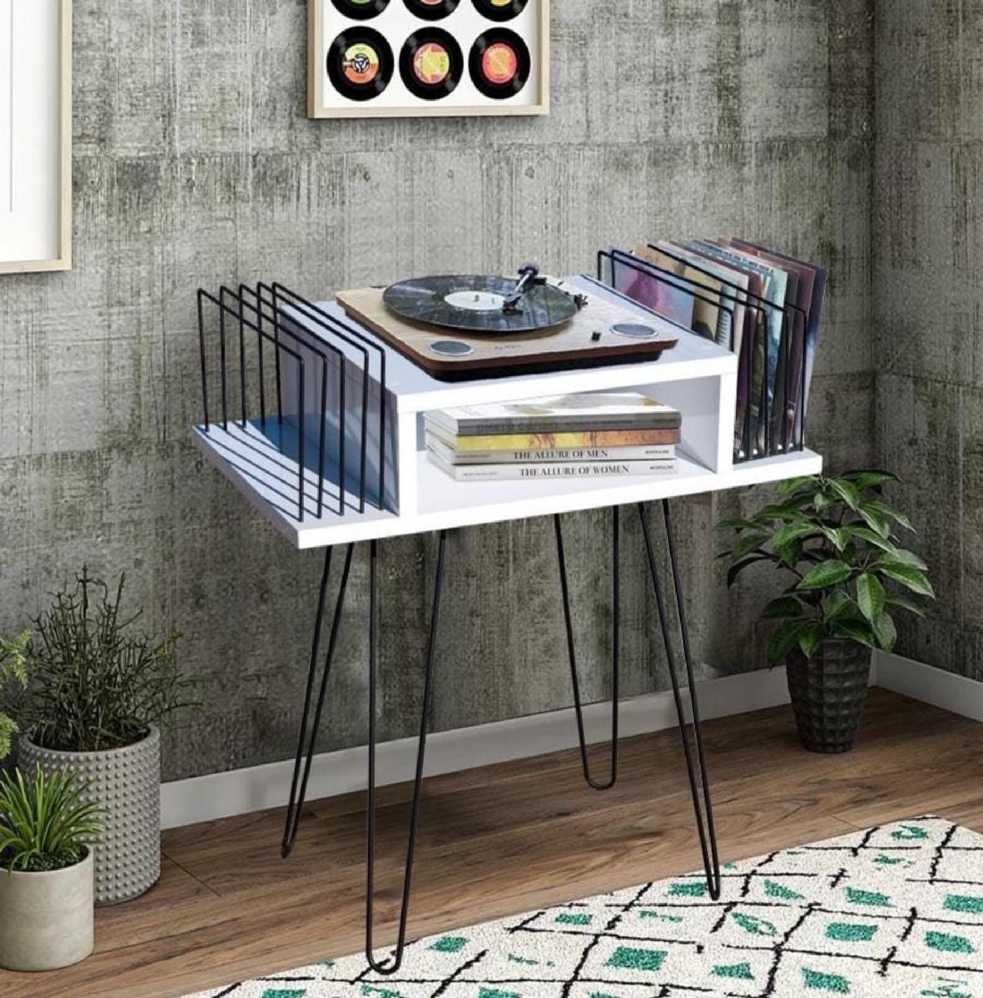 Record Player Stand : Vinyl Console Cabinet - LP Storage Rack - Handmade Music Furniture.