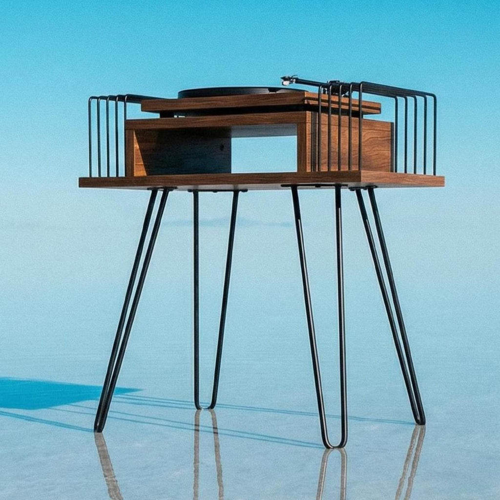 Handmade Vinyl storage unit, lp holder wood metal, Retro sidetable : Mid Century Record Stand.