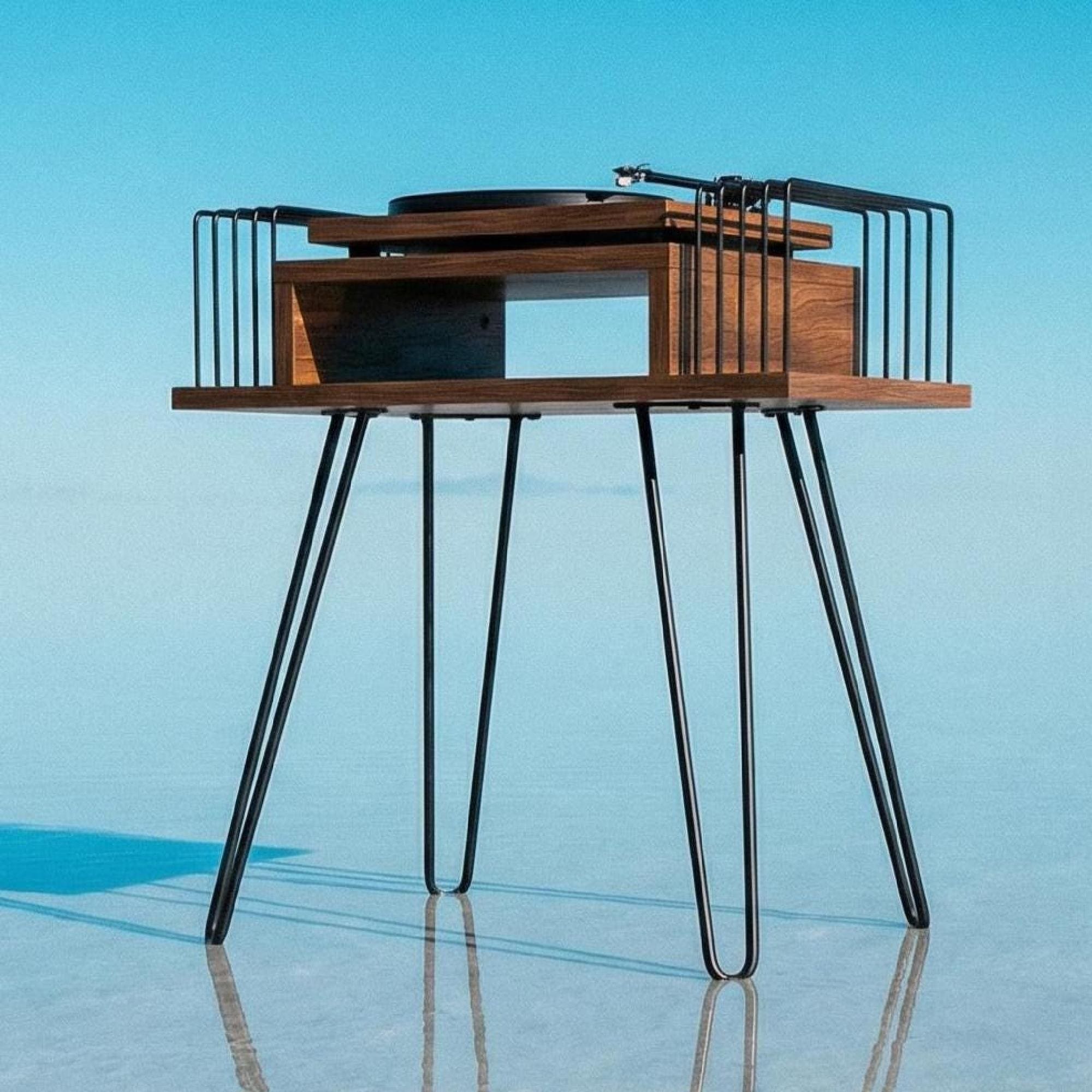 Handmade Vinyl storage unit, lp holder wood metal, Retro sidetable : Mid Century Record Stand.