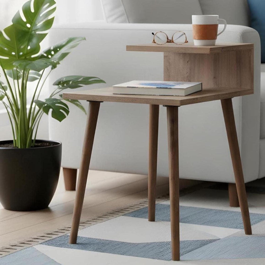 Turntable Side Table, Walnut Wood, Small Record Stand, Vinyl Storage