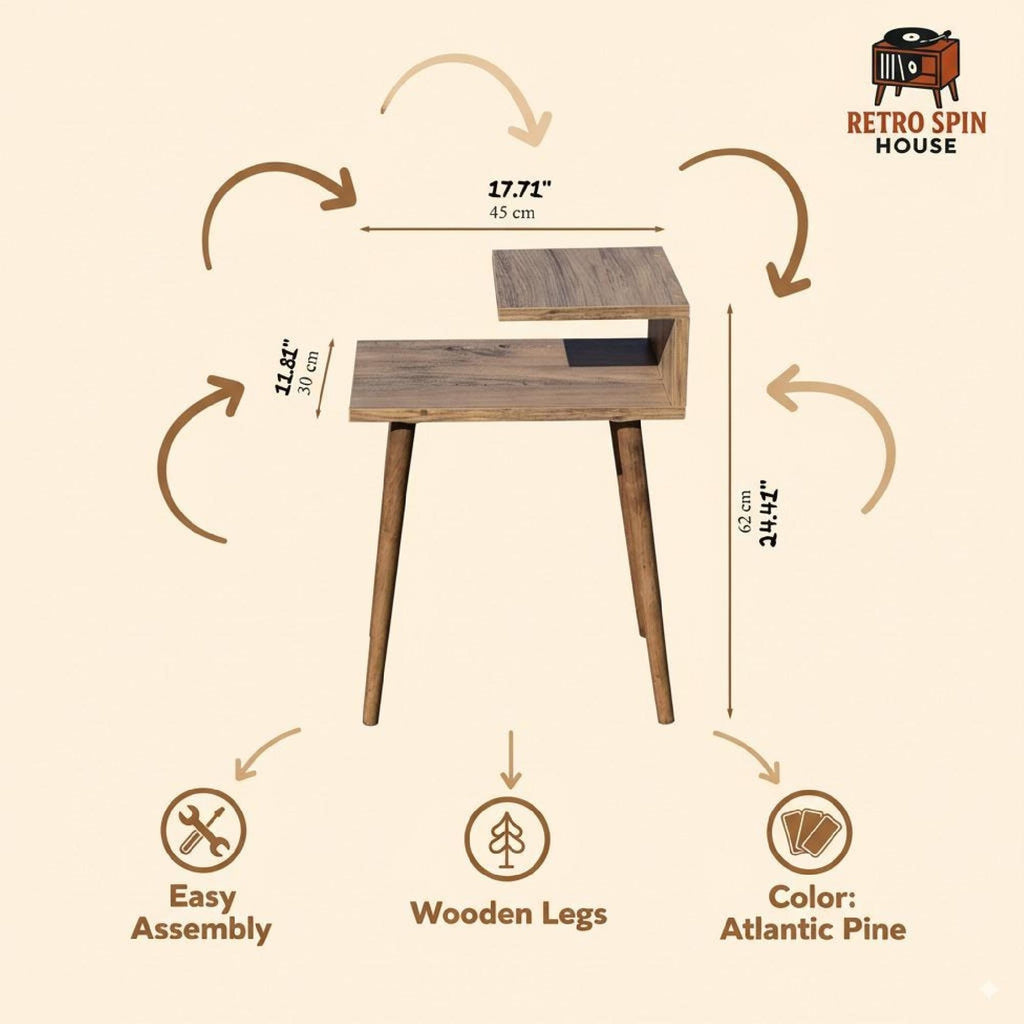 Turntable Side Table, Walnut Wood, Small Record Stand, Vinyl Storage