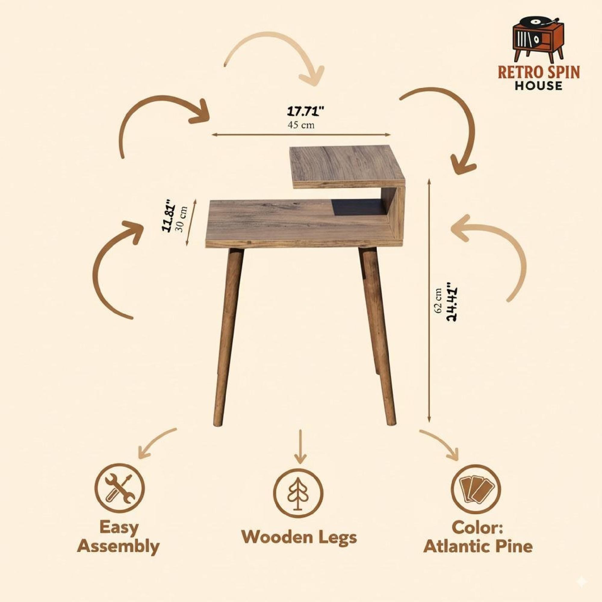 Turntable Side Table, Walnut Wood, Small Record Stand, Vinyl Storage