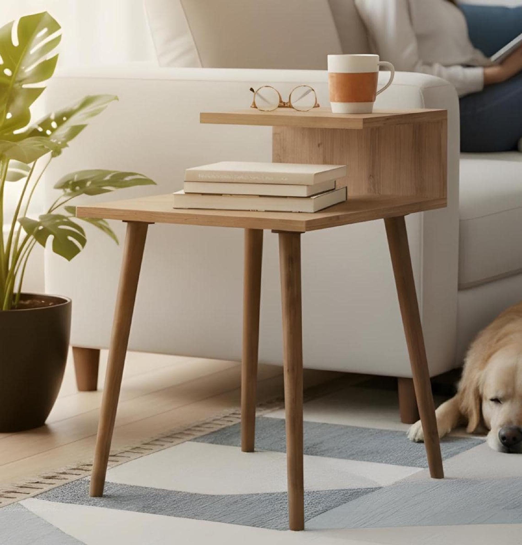 Turntable Side Table, Walnut Wood, Small Record Stand, Vinyl Storage