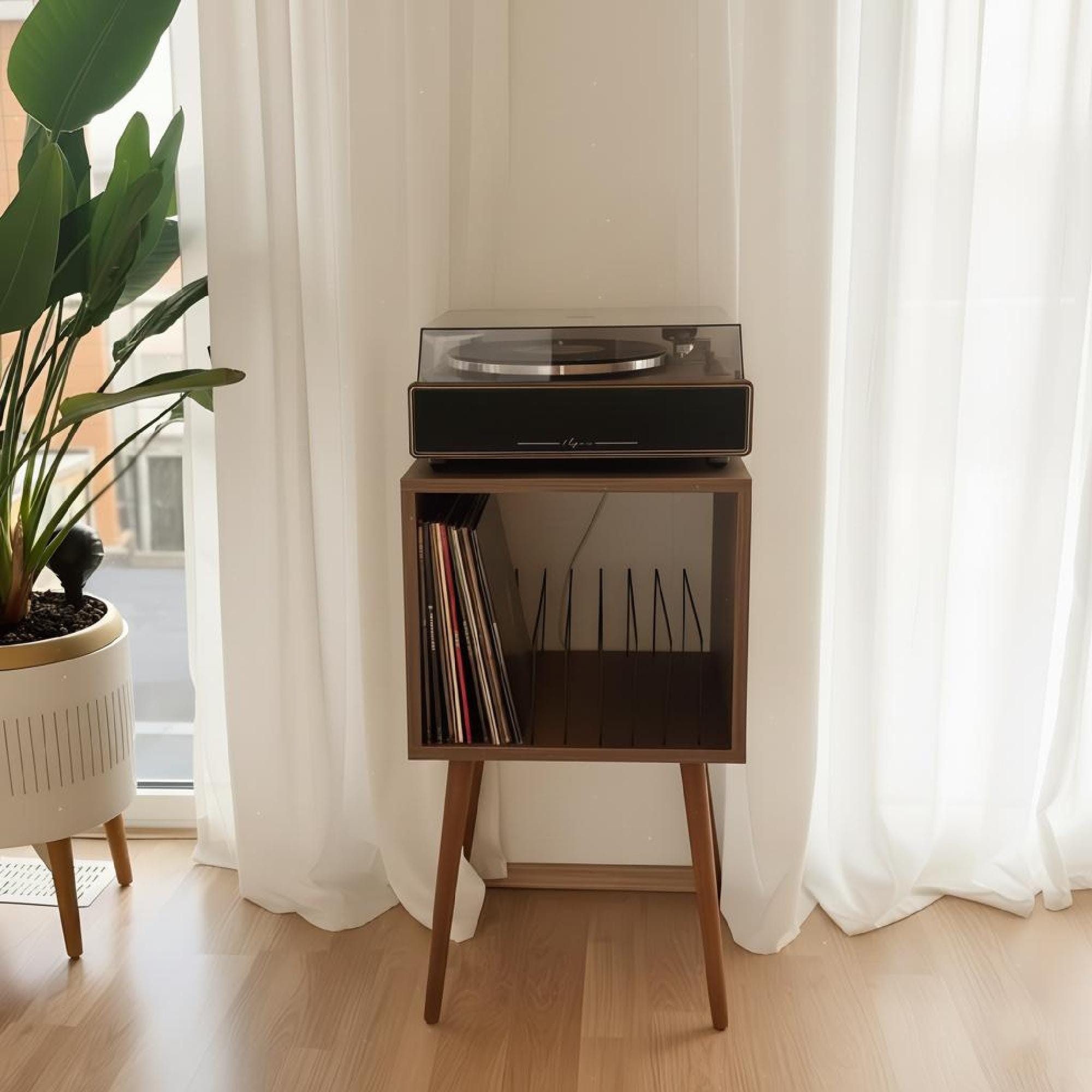 Vinyl storage unit, custom LP stand, retro Turntable cabinet