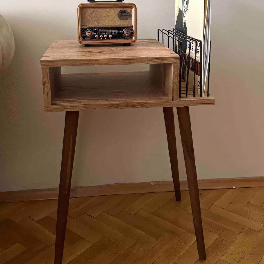 Compact Vinyl Stand, Wood Veneer, Retro LP Storage, Narrow Record Stand
