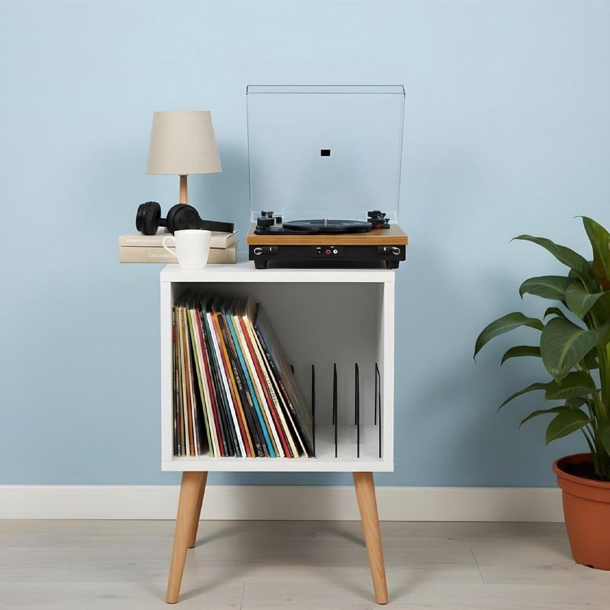 Mid-Century Modern Vinyl Record Stand, LP Turntable Furniture, Retro Record Player Table, Music Lover Gift.