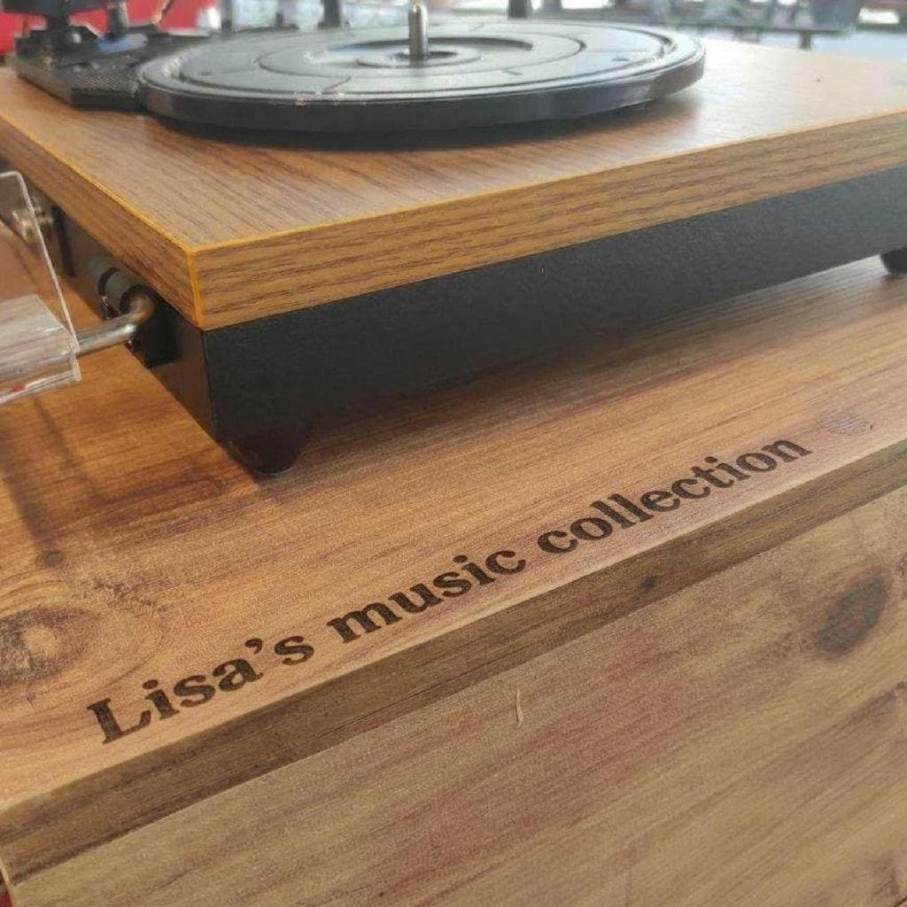 Personalized Mid Century Modern Record Stand, Engraved Baroque Wood Vinyl Storage, custom lp shelf.