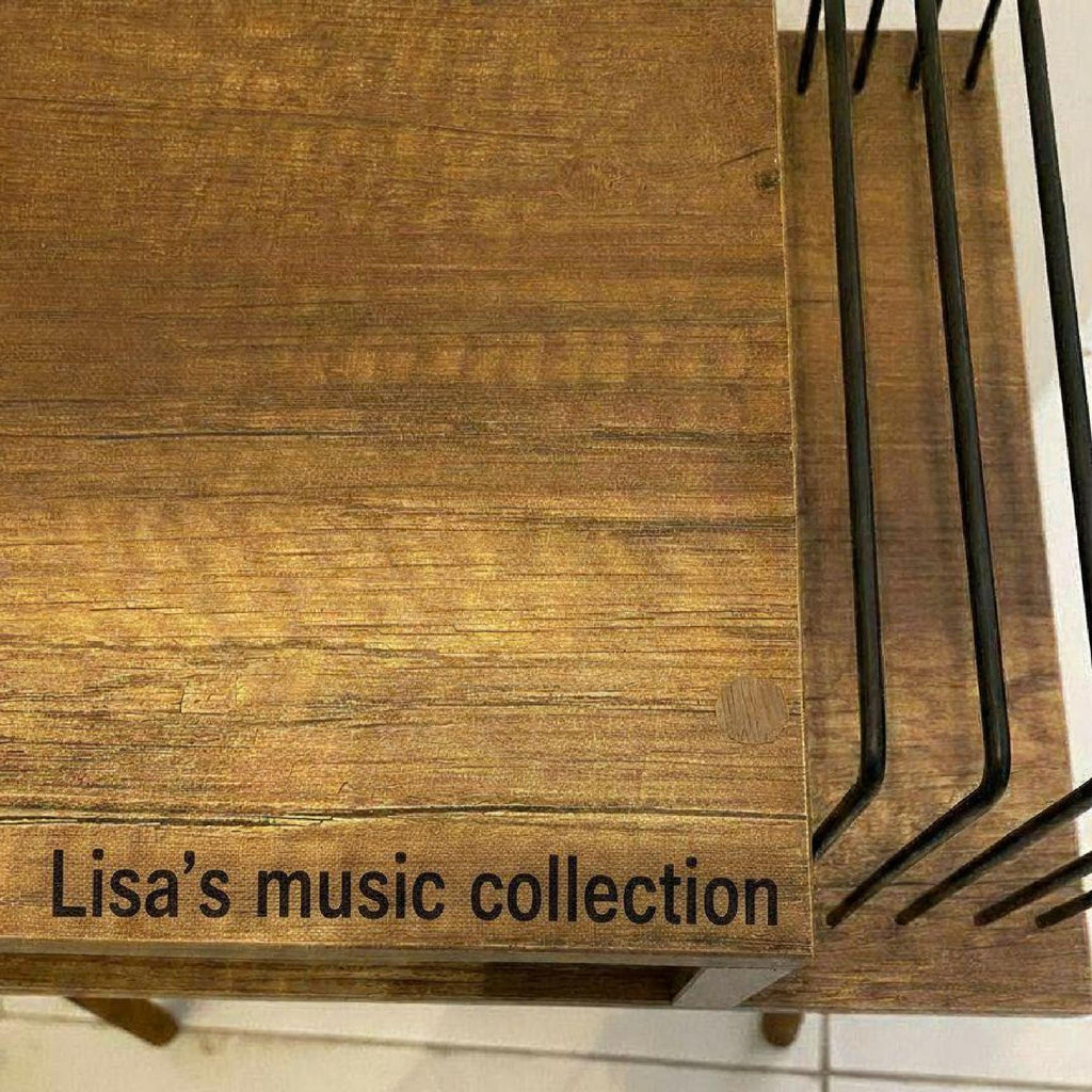Personalized Mid Century Modern Record Stand, Engraved Baroque Wood Vinyl Storage, custom lp shelf.