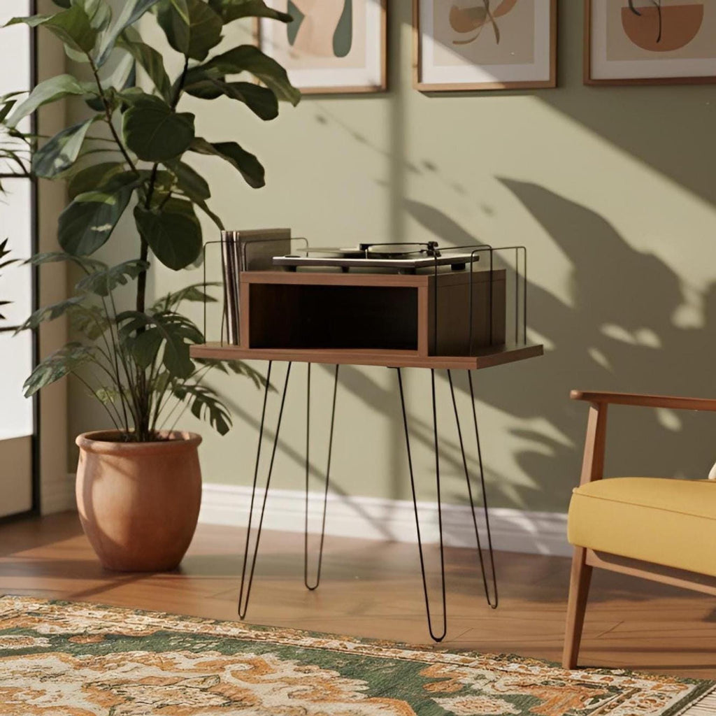 Mid Century Modern White Record Player Stand, Vinyl Storage Cabinet,  lp organizer stand