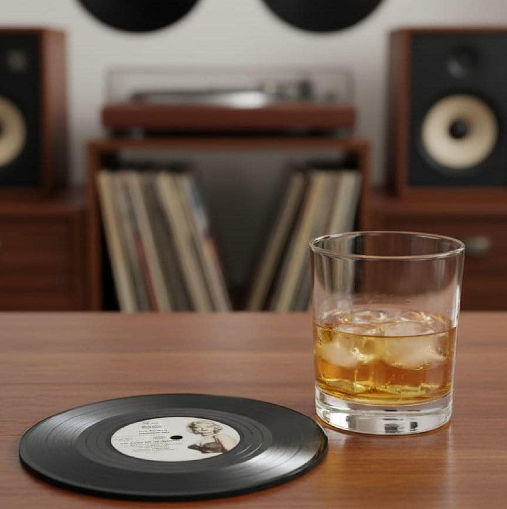 Vinyl Record Coasters Set, Retro Music Decor
