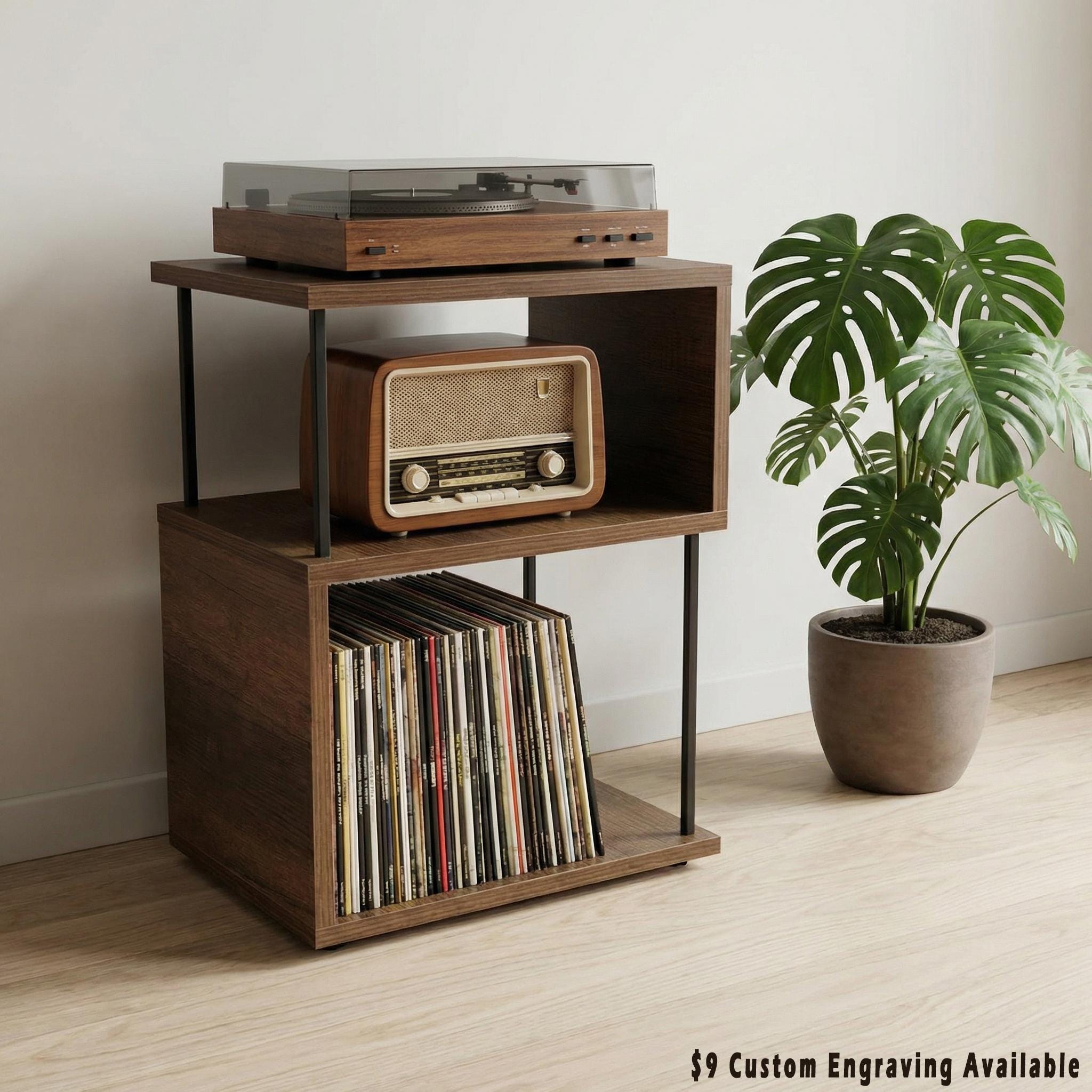Handmade Wooden Record Player Stand – Modern Vinyl Storage Cabinet for LP Lovers