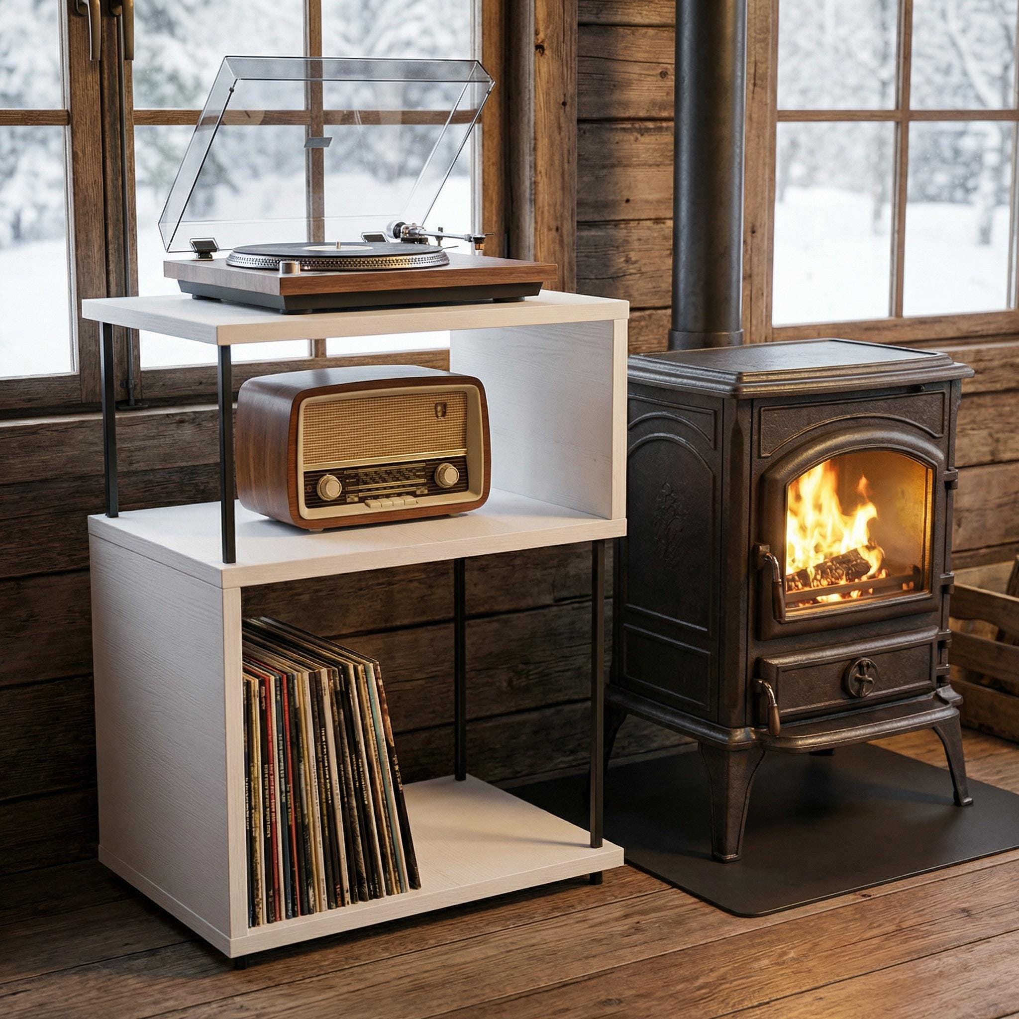 Handmade Wooden Record Player Stand – Modern Vinyl Storage Cabinet for LP Lovers