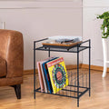 Black Metal Record Player Stand: Industrial Chic Vinyl Storage.