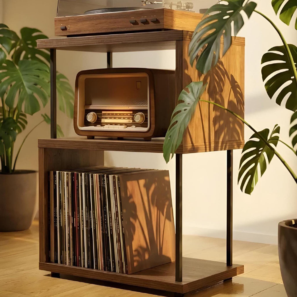 Handmade Wooden Record Player Stand – Modern Vinyl Storage Cabinet for LP Lovers