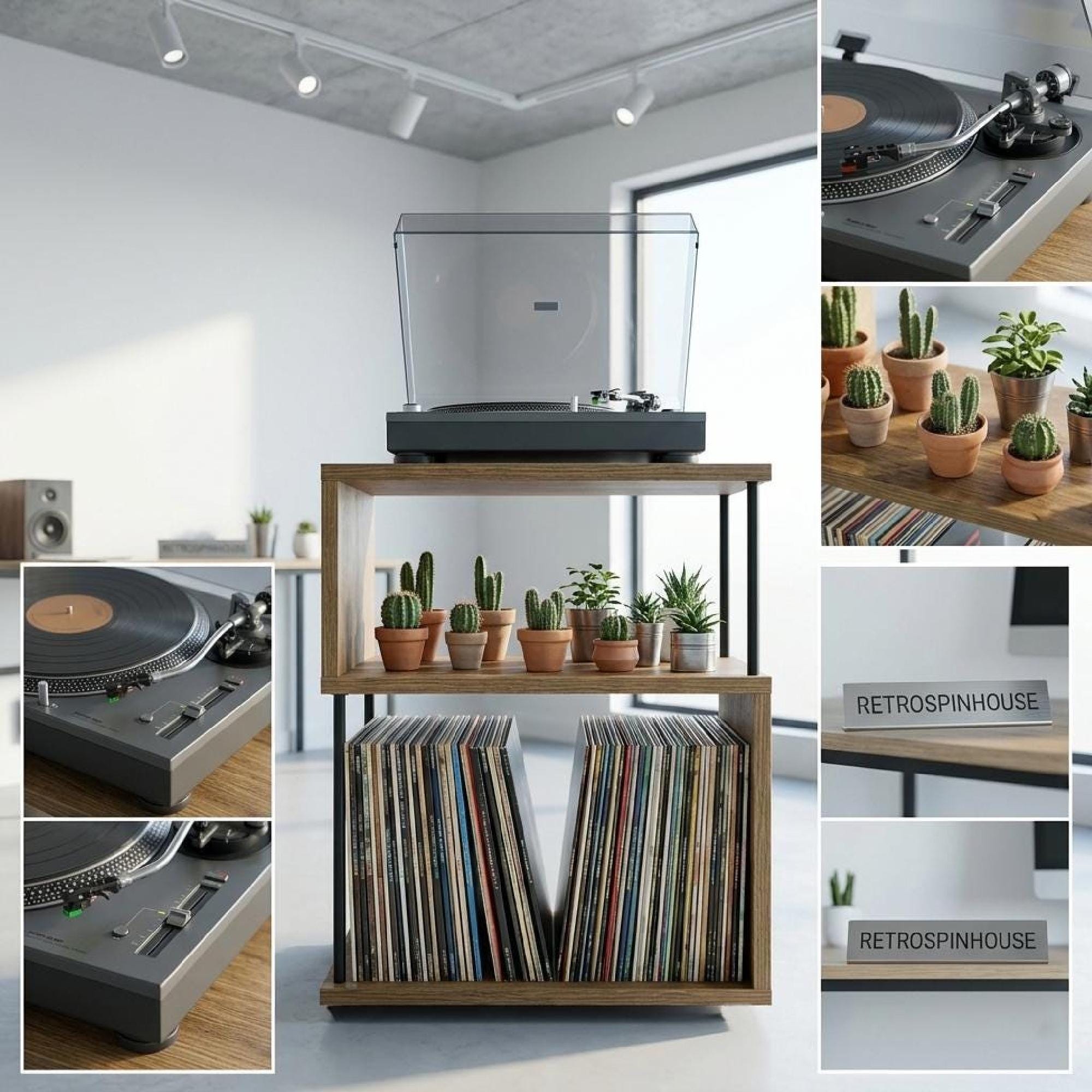 Handmade Wooden Record Player Stand – Modern Vinyl Storage Cabinet for LP Lovers