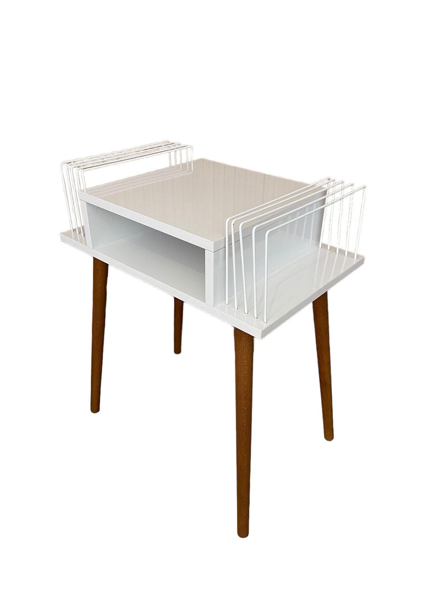 Handmade Mid-Century Modern White Record Player Stand: Vinyl Storage, lp holder wood metal.