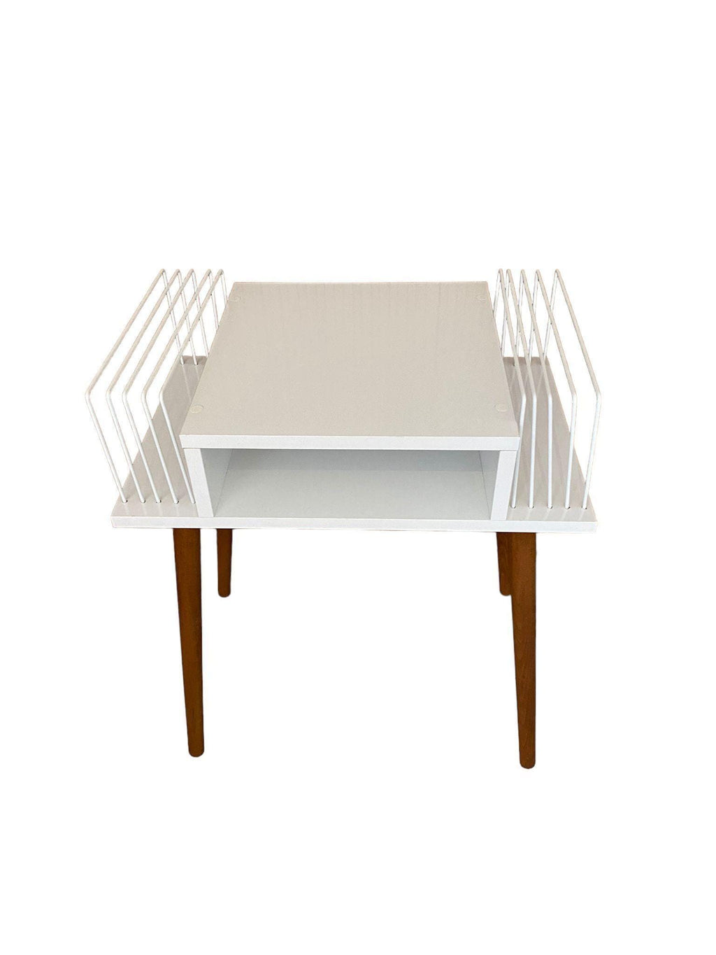 Handmade Mid-Century Modern White Record Player Stand: Vinyl Storage, lp holder wood metal.