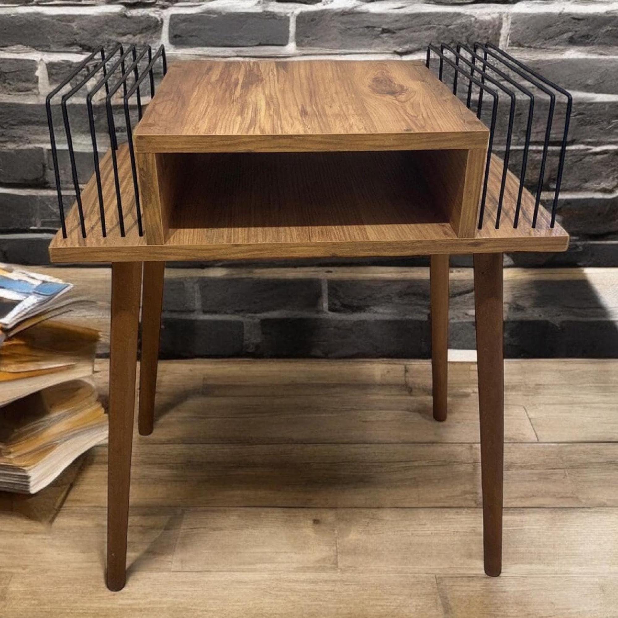 Mid Century Record Player Stand: Baroque Wood Vinyl Holder, lp storage stand