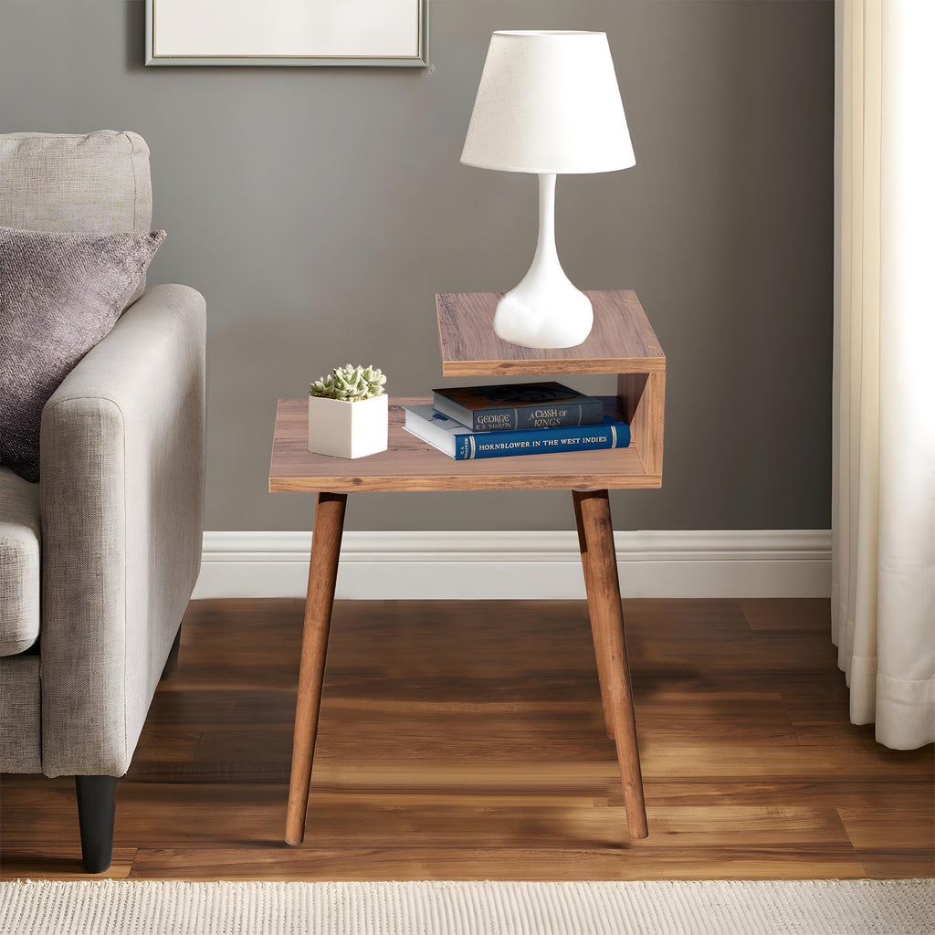 Turntable Side Table, Walnut Wood, Small Record Stand, Vinyl Storage