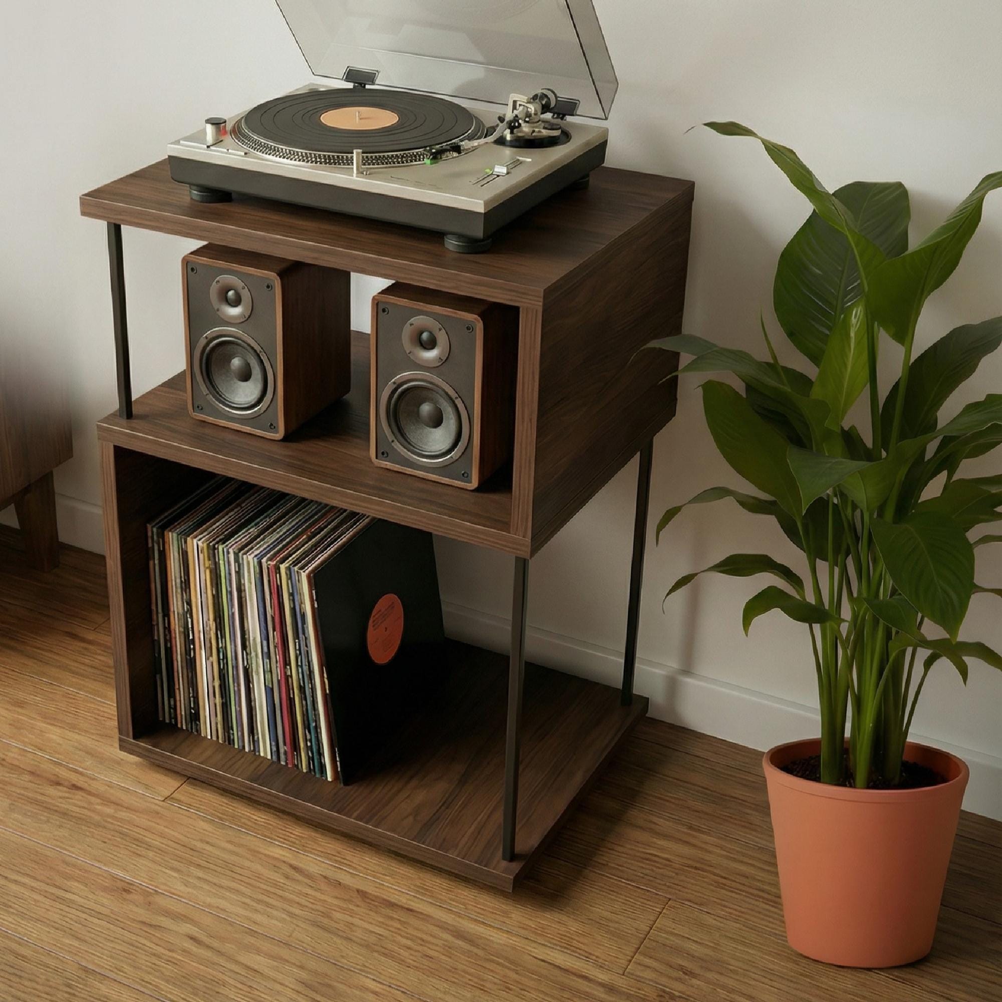 Personalized Name Record Rack – Turntable Stand & Speaker Shelf Unit, Vinyl LP Organizer Gift