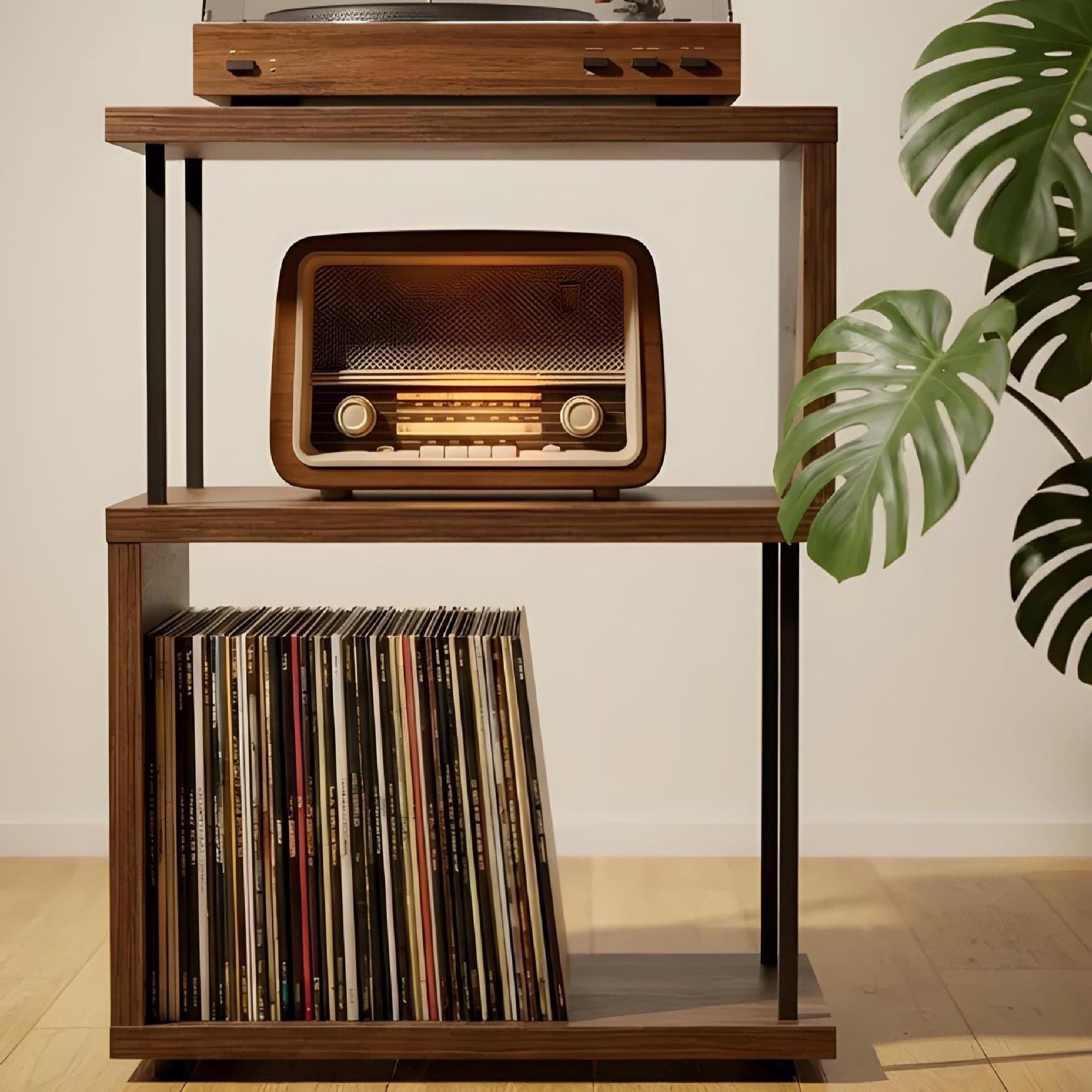 Personalized Name Record Rack – Turntable Stand & Speaker Shelf Unit, Vinyl LP Organizer Gift