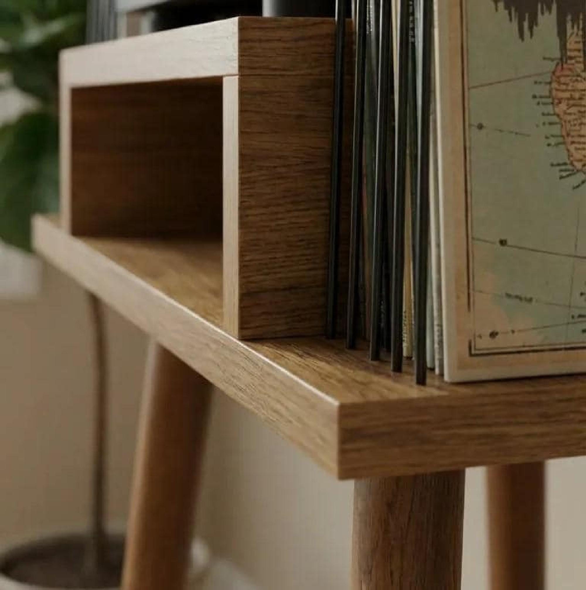 Mid Century Turntable Stand, Slim Record Shelf, Compact LP Stand, Minimal Wooden Unit