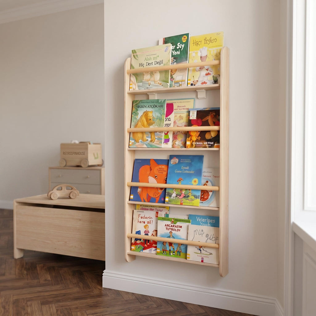Montessori Bookcase for Kids, Bücherregal Kinder Holz, Nursery Bookshelf, Baby Book Display, Toy Storage Shelf, Kinderzimmer Möbel.