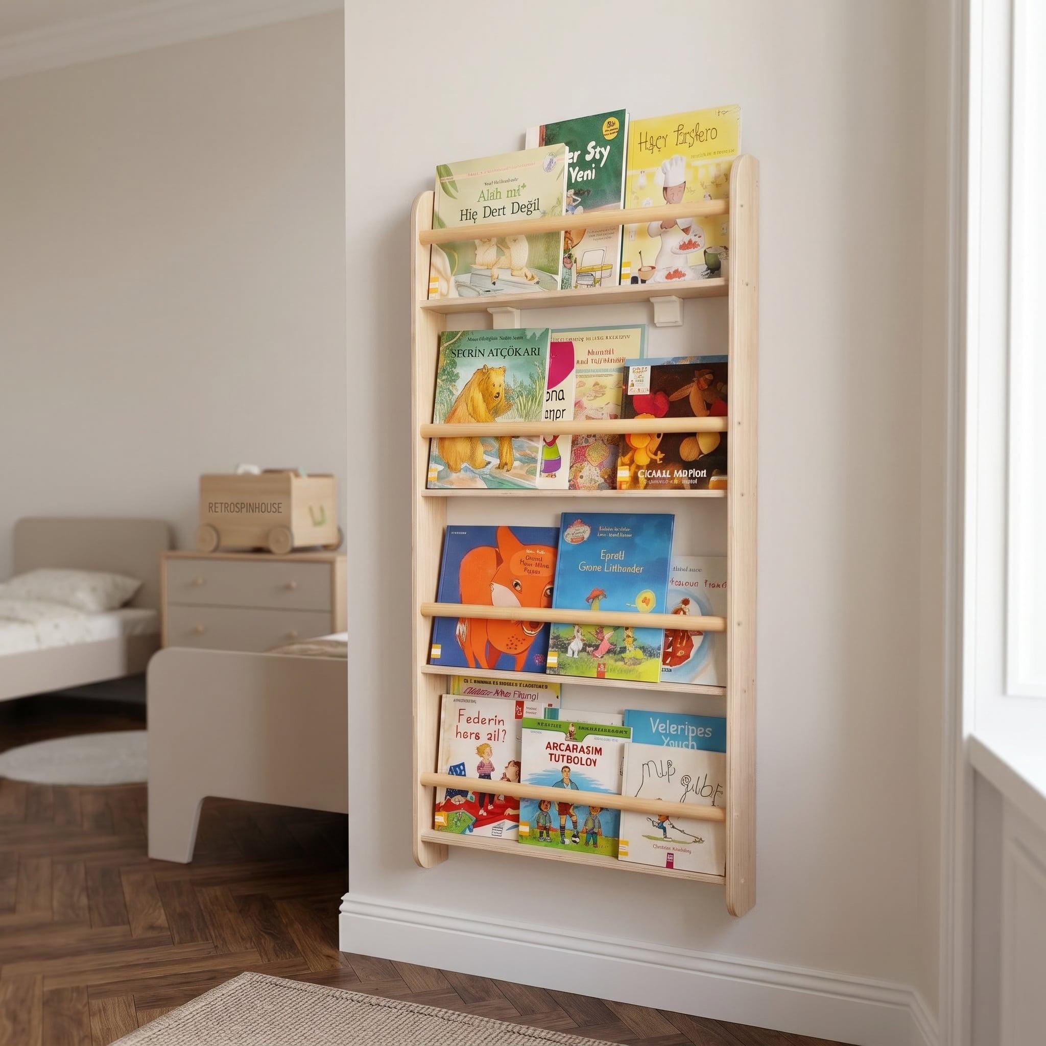 Birch Record Shelf, Slim Wall Bookshelf, Nursery Book Ledge, Minimalist Birch Wood
