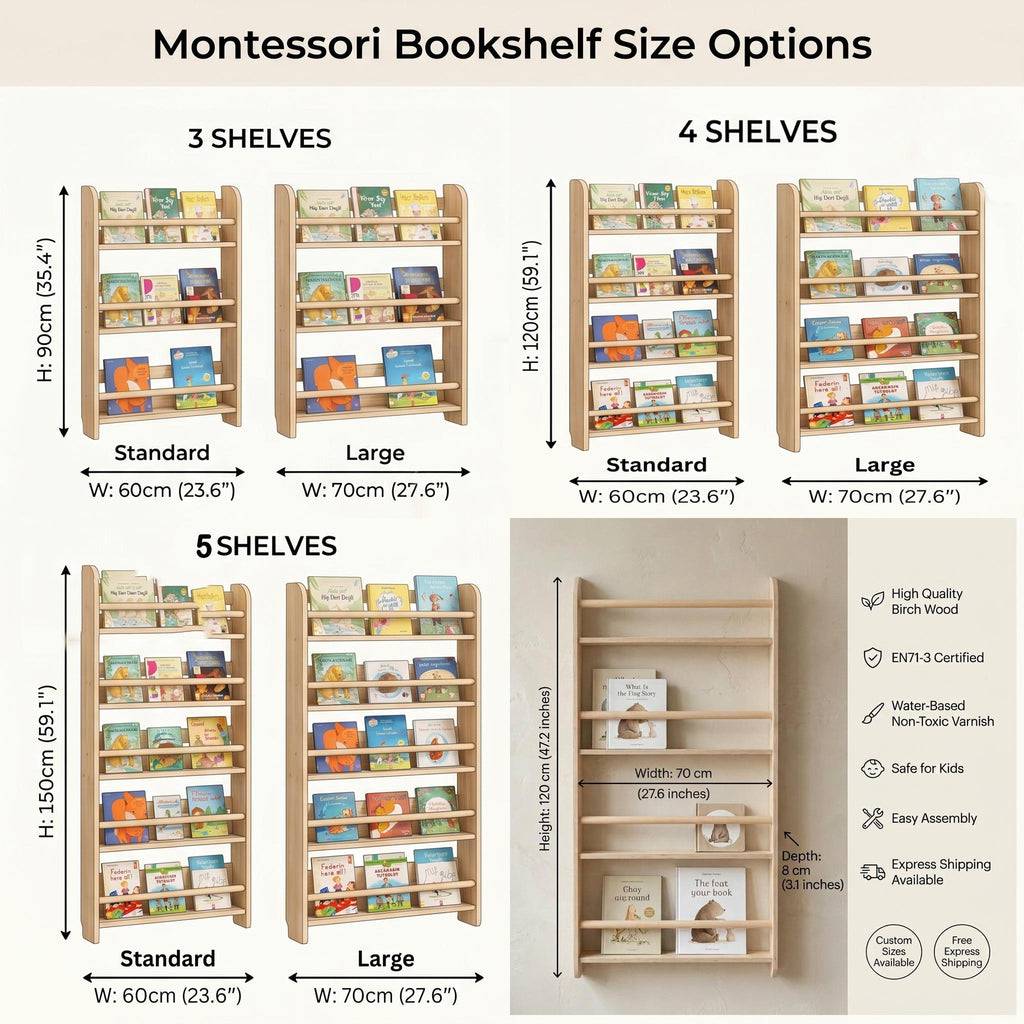 Vinyl Record Wall Shelf Birch Wood LP Display Rack Front Facing Album Storage.