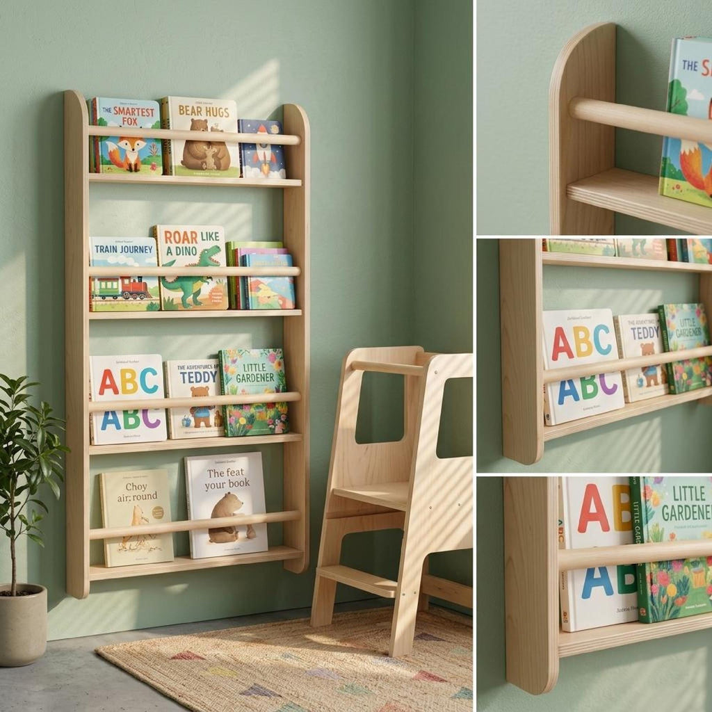 Montessori Front Book Rack, Kids Wooden Nursery Book Display, Vinyl Record Ledge