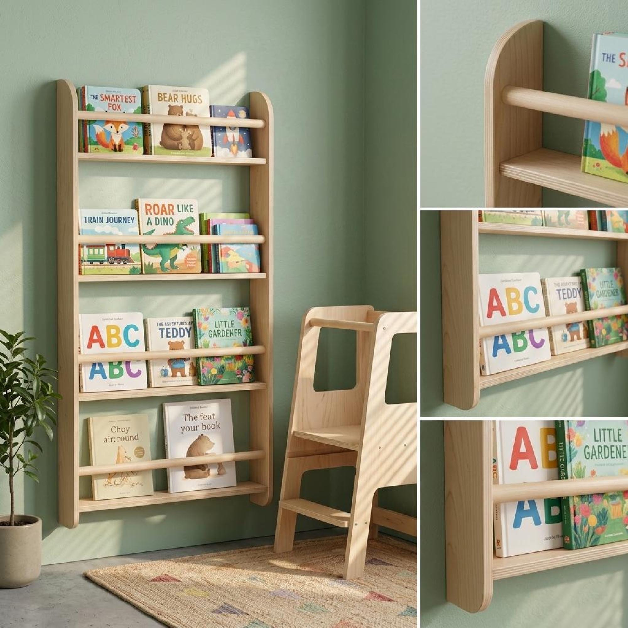 Montessori Front Book Rack, Kids Wooden Nursery Book Display, Vinyl Record Ledge