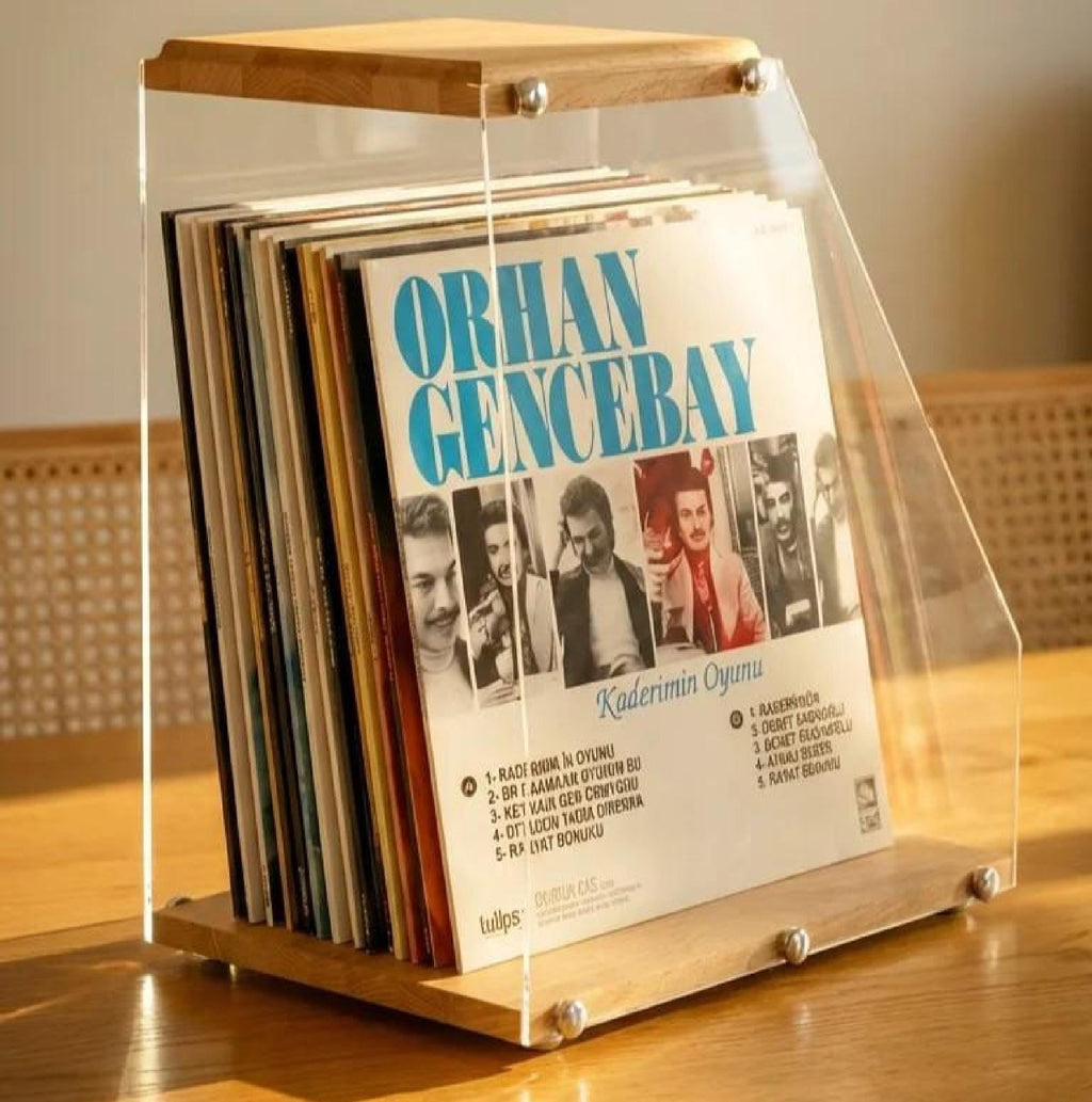 Clear Vinyl Case Desktop Vinyl Box, Solid Wood and Plexiglass LP Holder