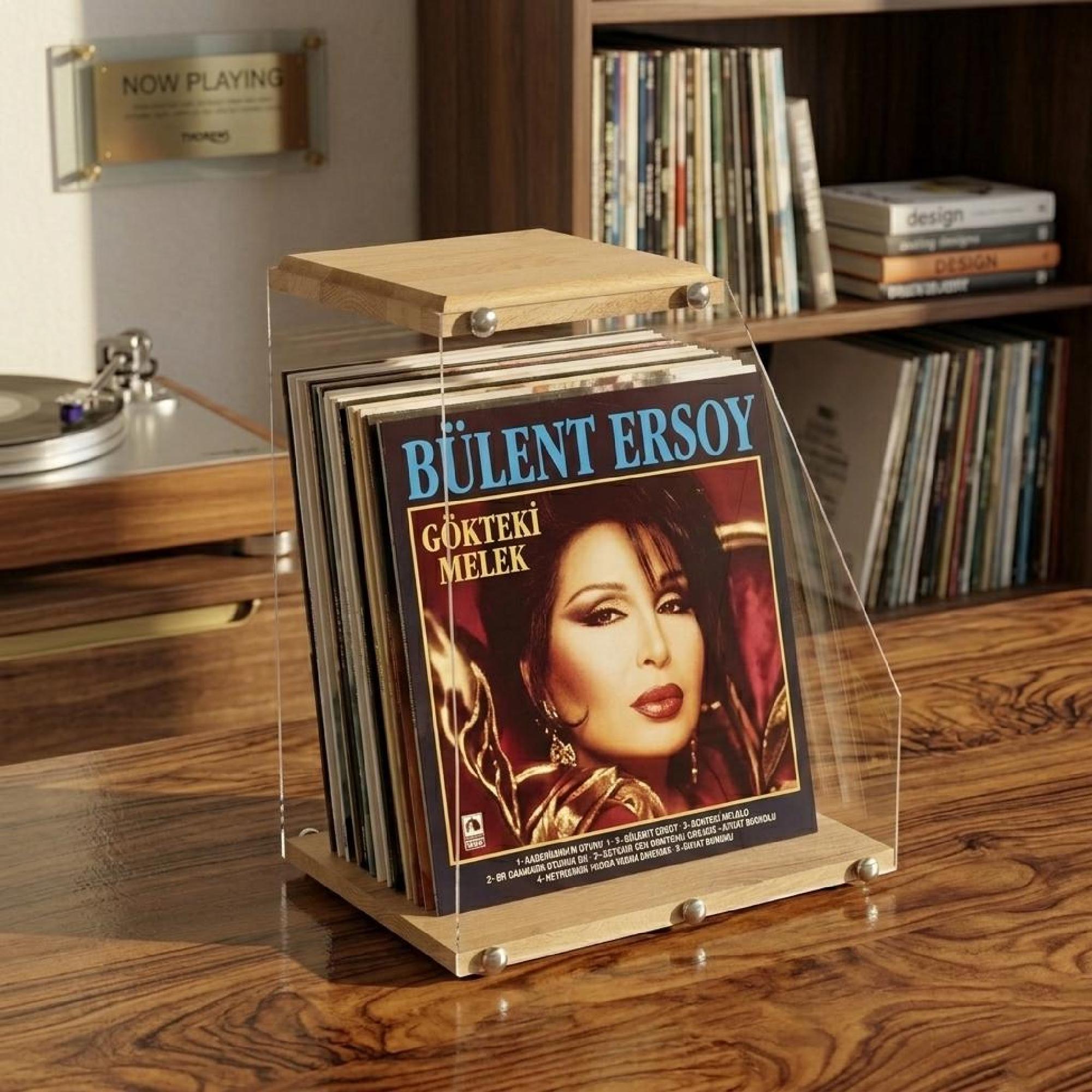 Clear Vinyl Case Desktop Vinyl Box, Solid Wood and Plexiglass LP Holder