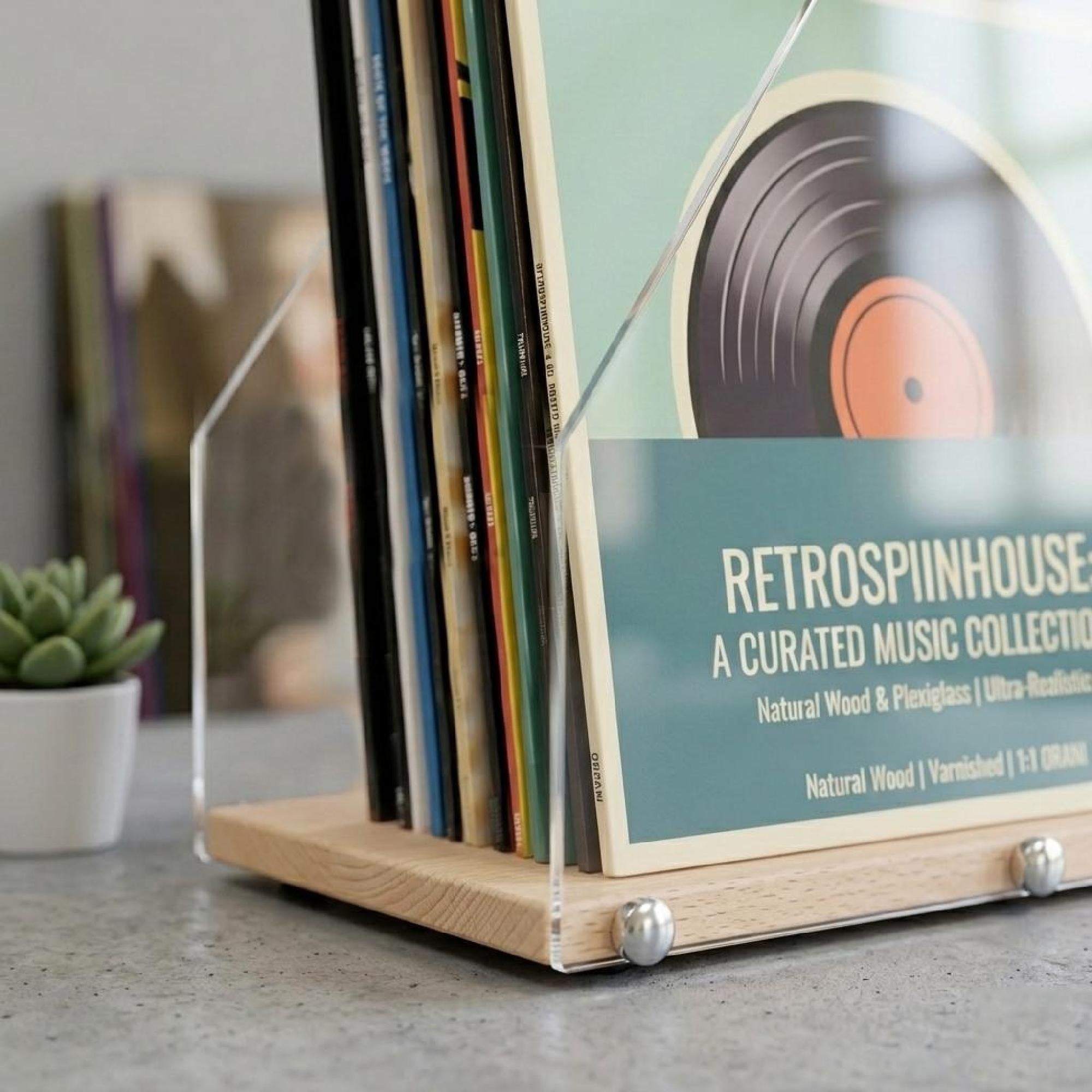 Clear Vinyl Case Desktop Vinyl Box, Solid Wood and Plexiglass LP Holder