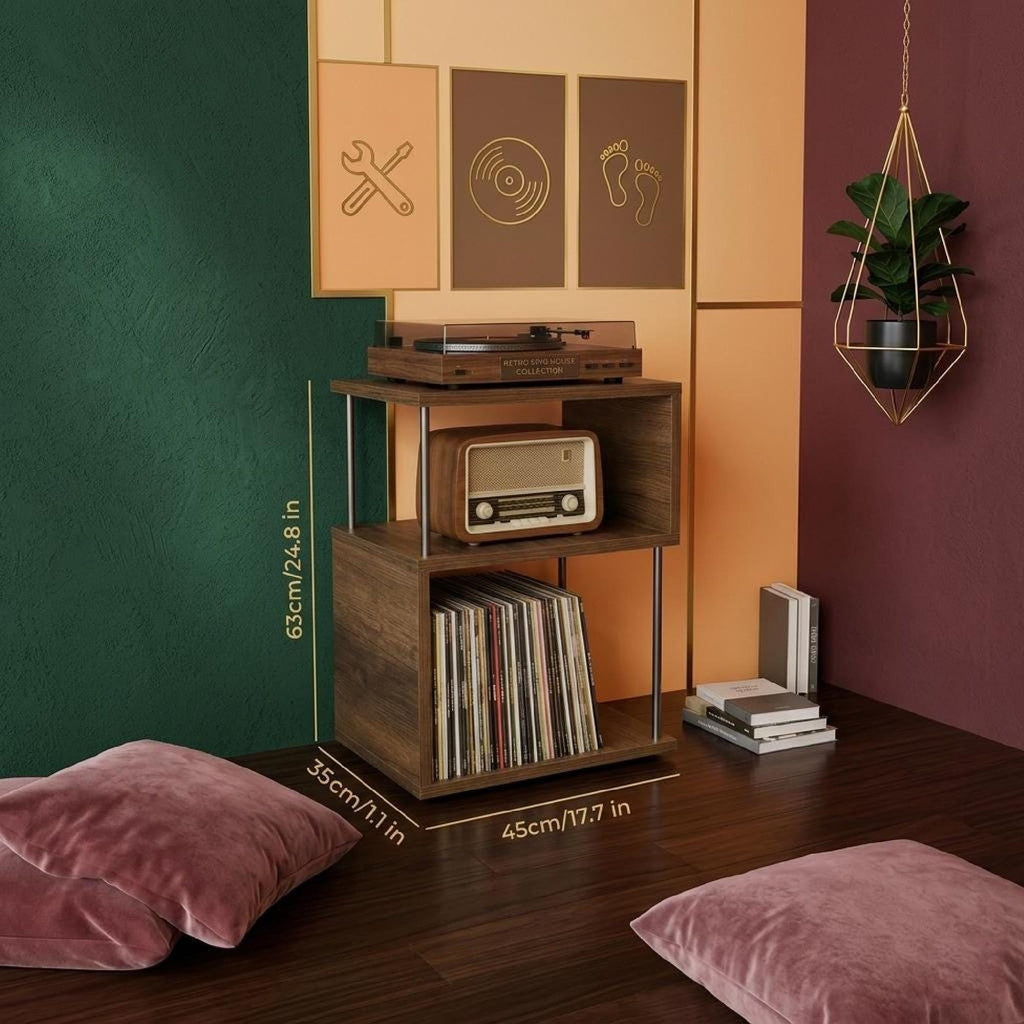 Name Record Rack, Oak Look, Compact LP Stand, Minimal Vinyl Shelf