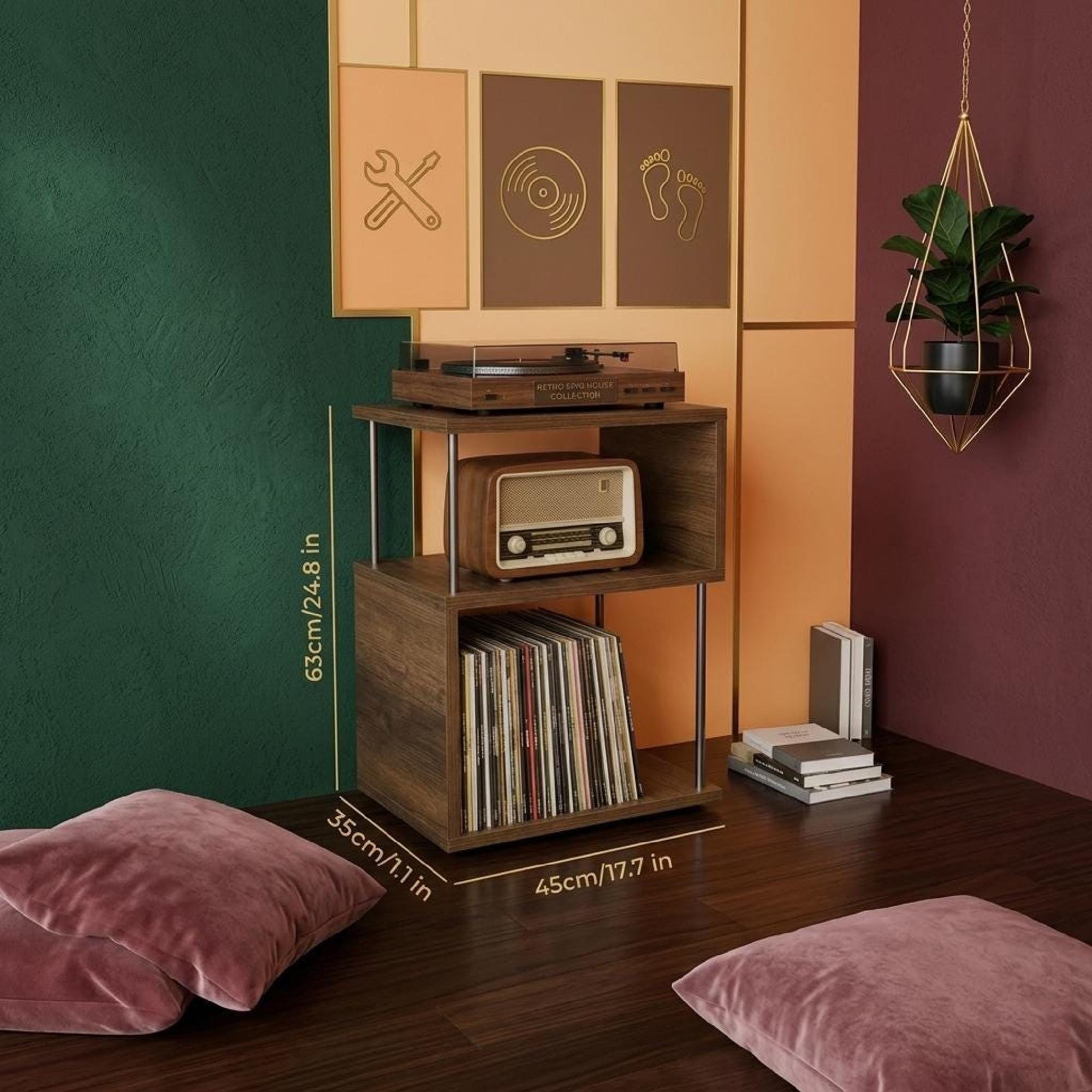 Name Record Rack, Oak Look, Compact LP Stand, Minimal Vinyl Shelf