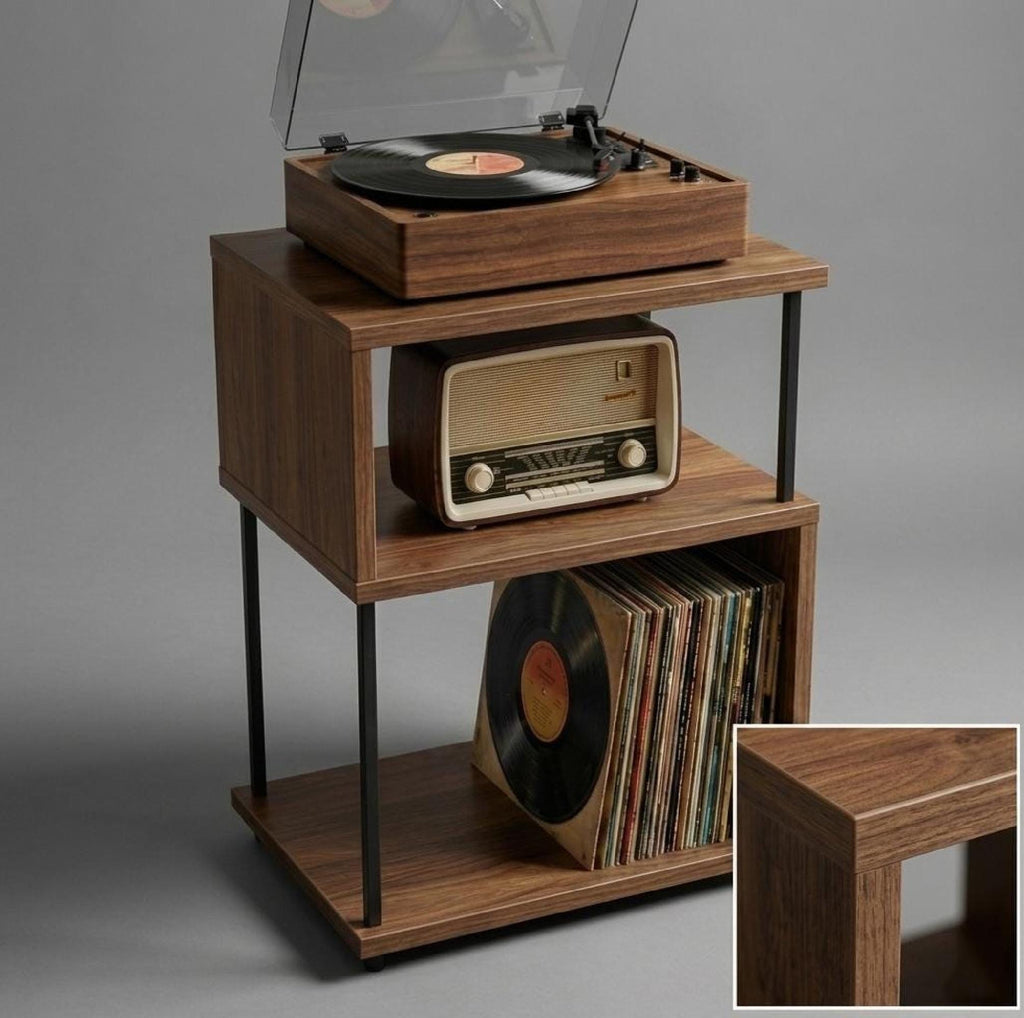 Name Record Rack, Oak Look, Compact LP Stand, Minimal Vinyl Shelf
