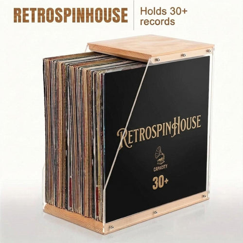 Clear Vinyl Case Desktop Vinyl Box, Solid Wood and Plexiglass LP Holder