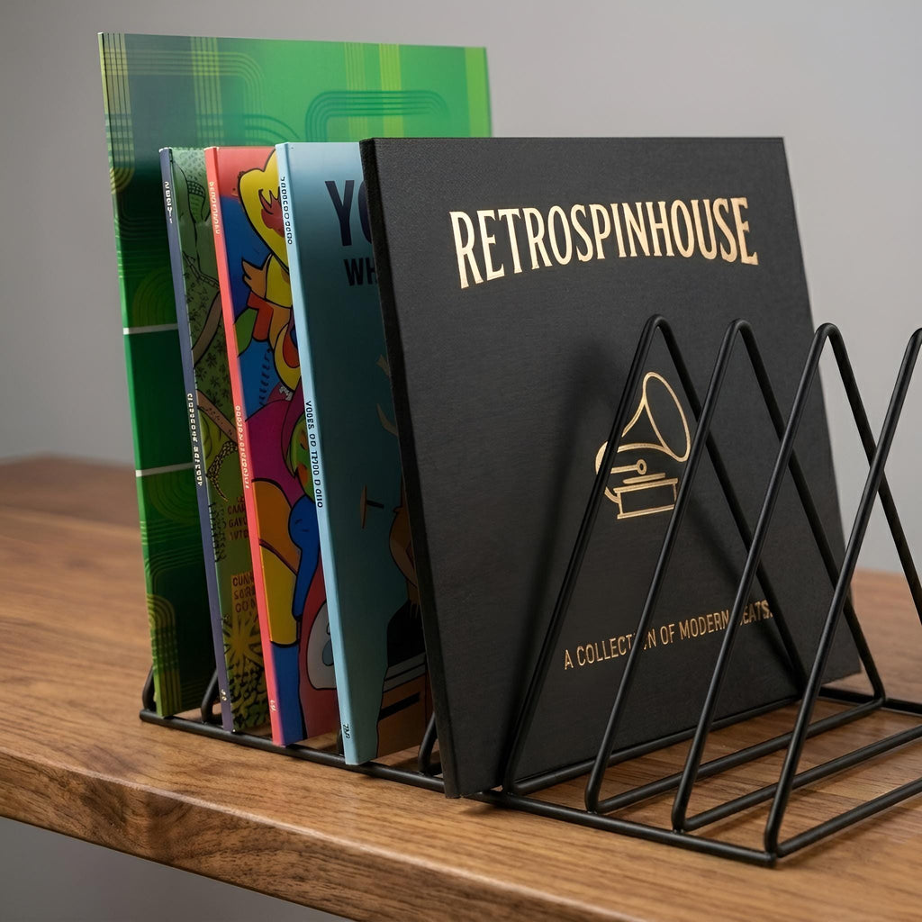 Vinyl Rack Metal Triangle, Compact Desktop LP Holder Stand
