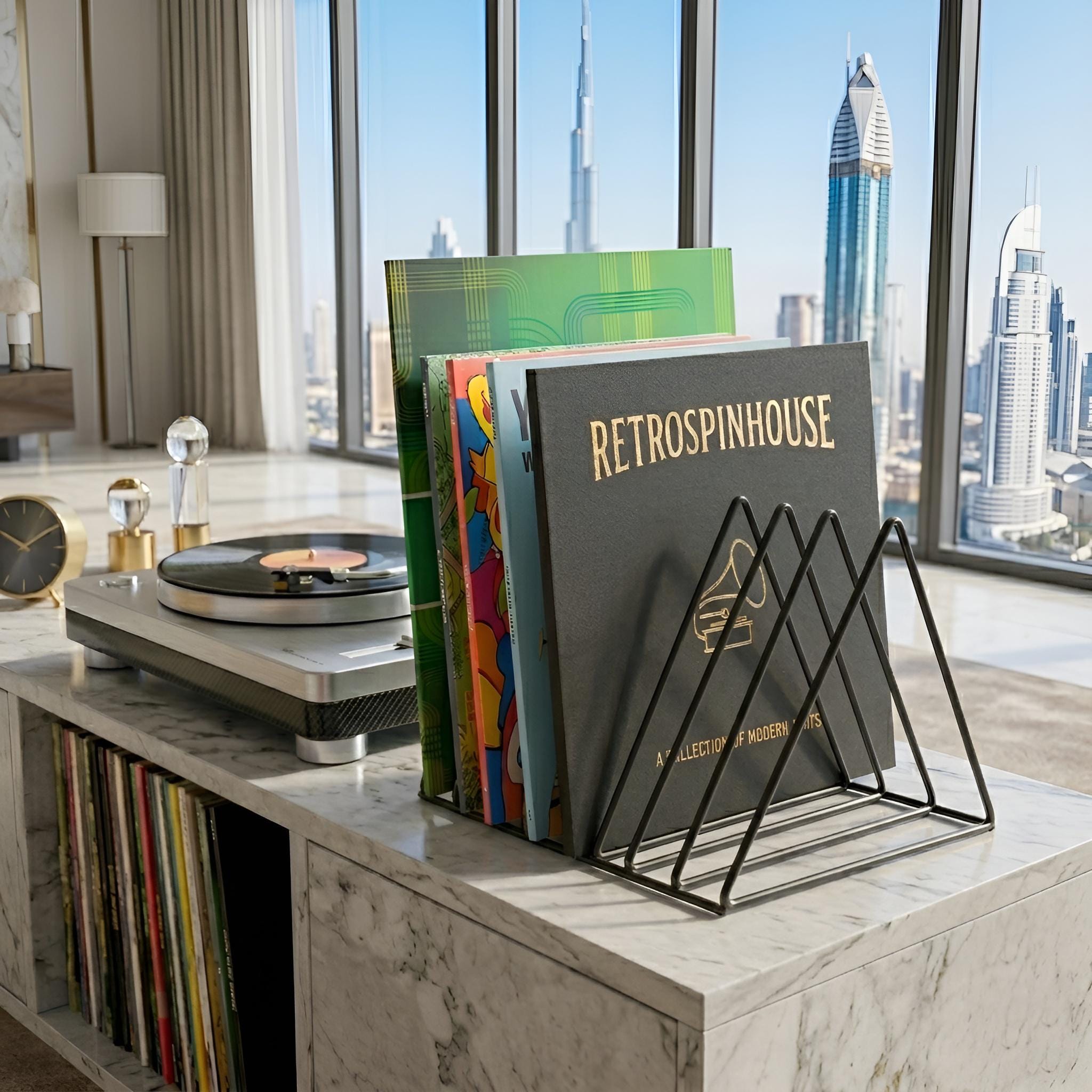 Vinyl Rack Metal Triangle, Compact Desktop LP Holder Stand
