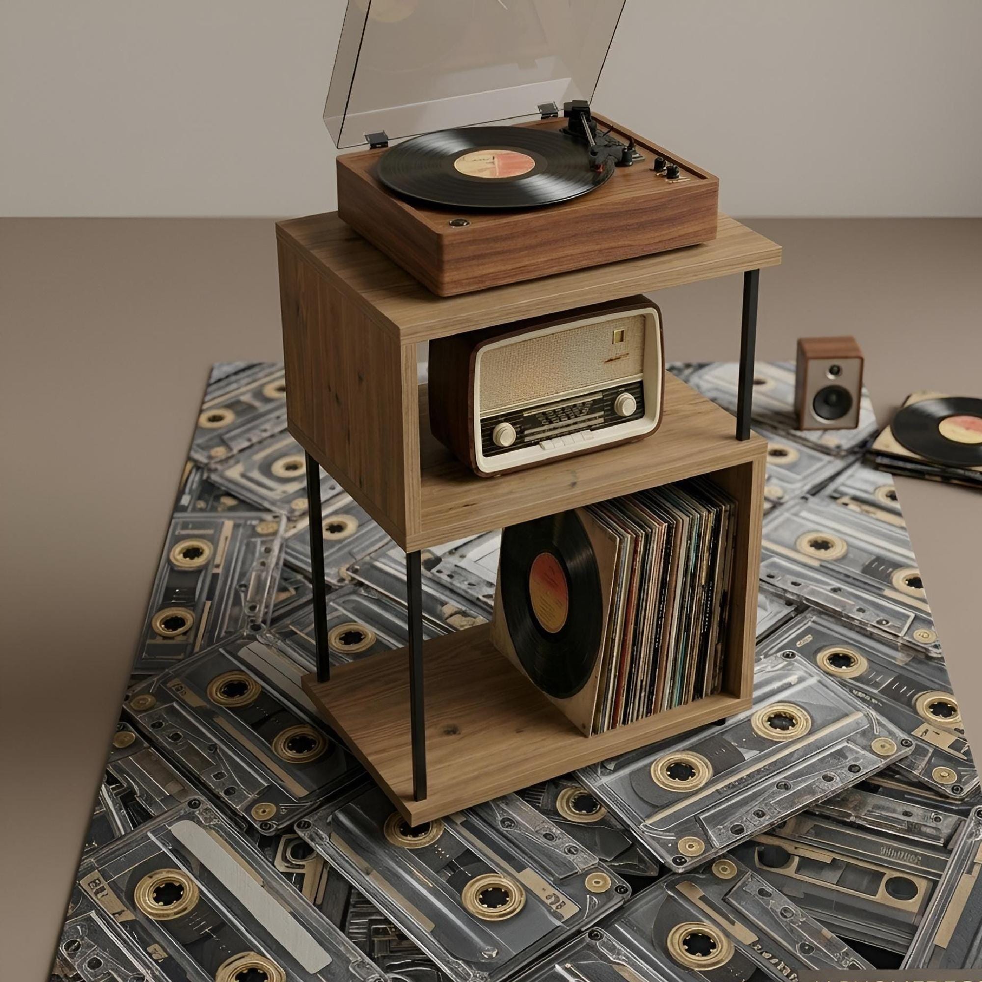 Mid-Century Modern Record Stand, Compact Vinyl Stand, Retro Audio Table