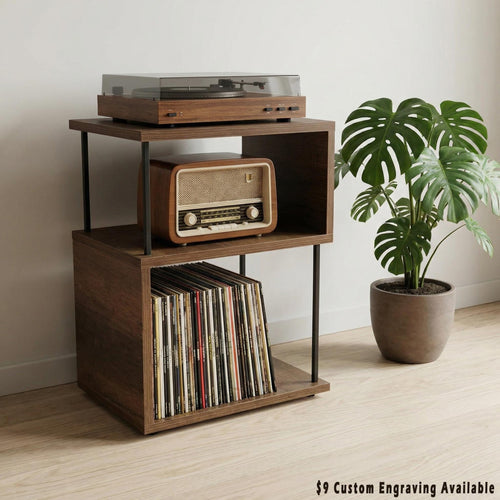 Custom Vinyl Rack, Engraved Minimal Record Stand, Personalized Turntable Station