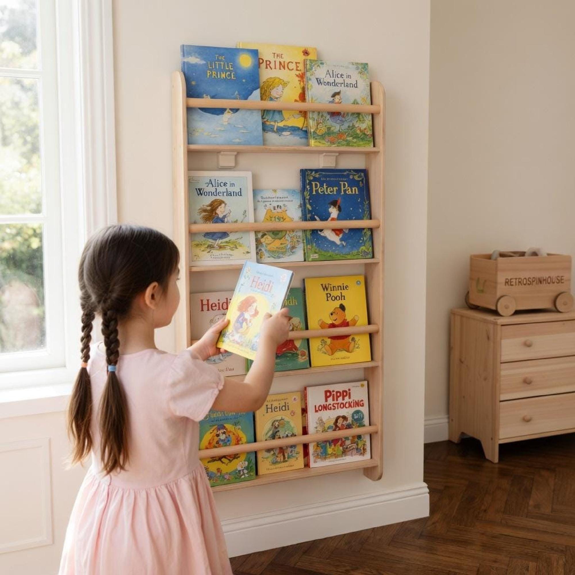 Montessori Bookcase for Kids, Bücherregal Kinder Holz, Nursery Bookshelf, Baby Book Display, Toy Storage Shelf, Kinderzimmer Möbel.
