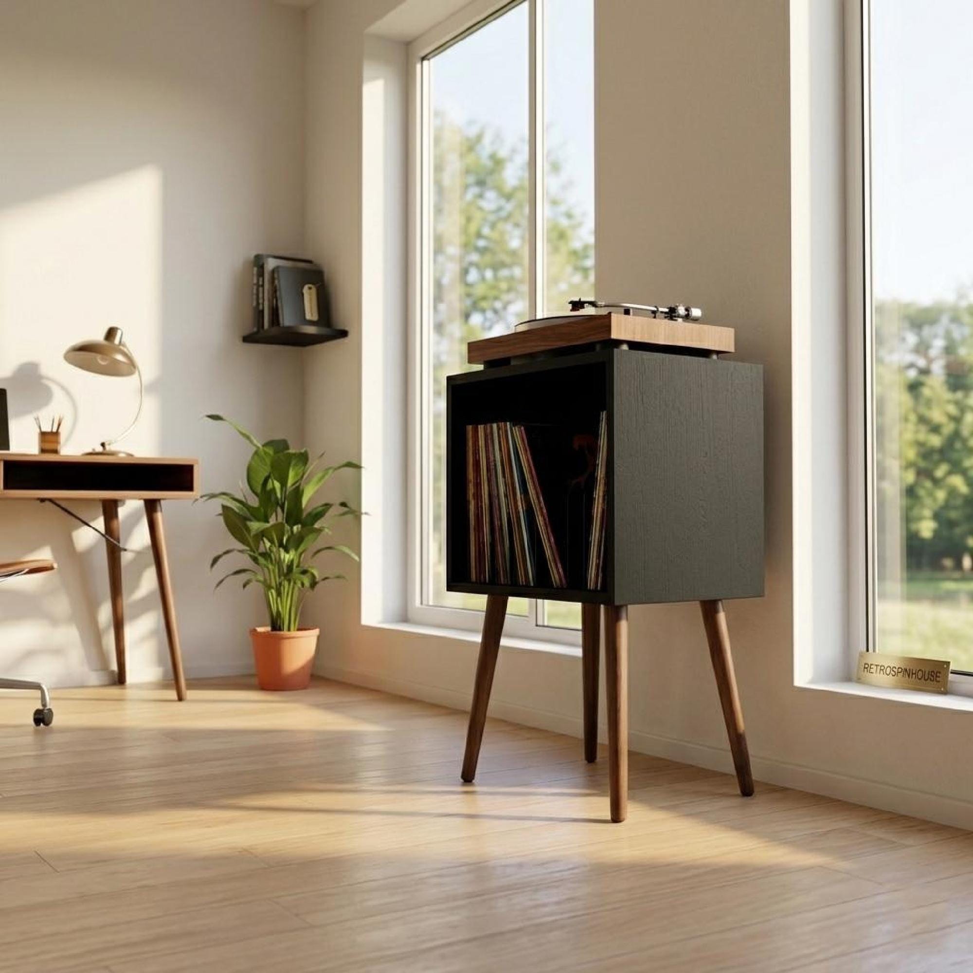 Simple Record Stand, Mid Century Wood, Slim Vinyl Shelf Unit
