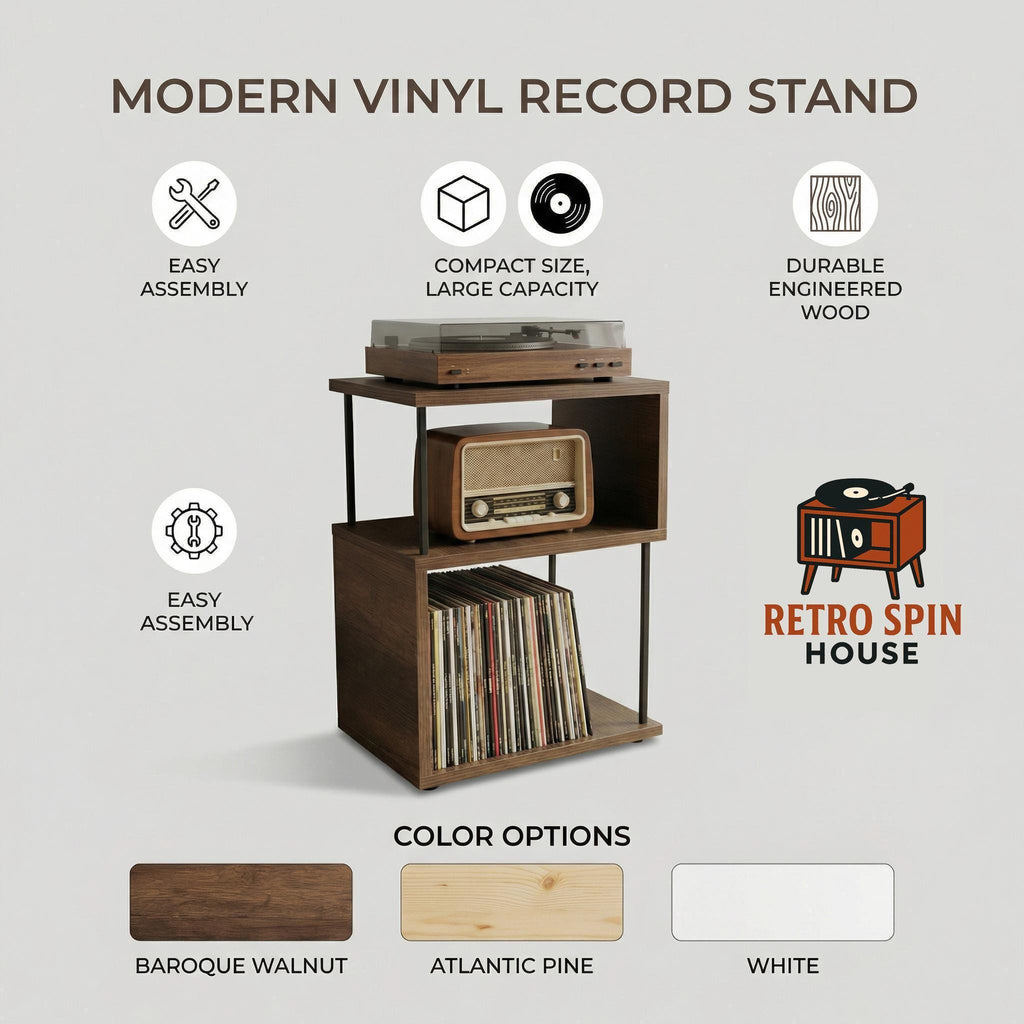 Mid-Century Modern Record Stand, Compact Vinyl Stand, Retro Audio Table