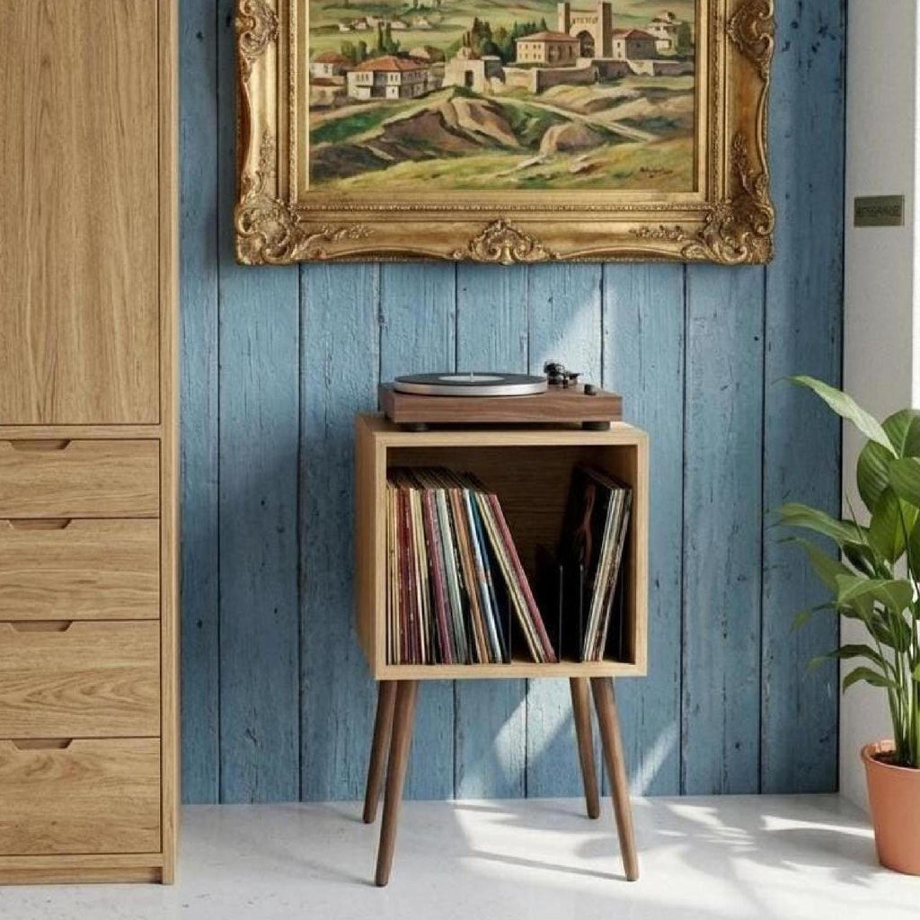 Simple Record Stand, Mid Century Wood, Slim Vinyl Shelf Unit