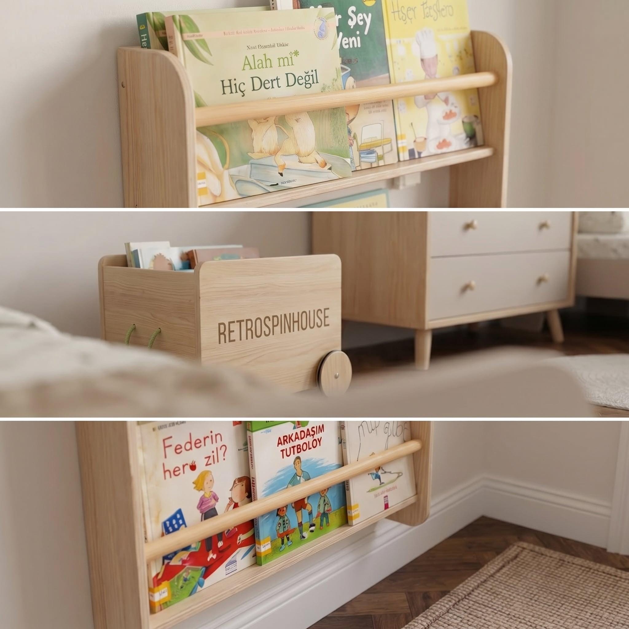 Montessori Bookcase for Kids, Bücherregal Kinder Holz, Nursery Bookshelf, Baby Book Display, Toy Storage Shelf, Kinderzimmer Möbel.
