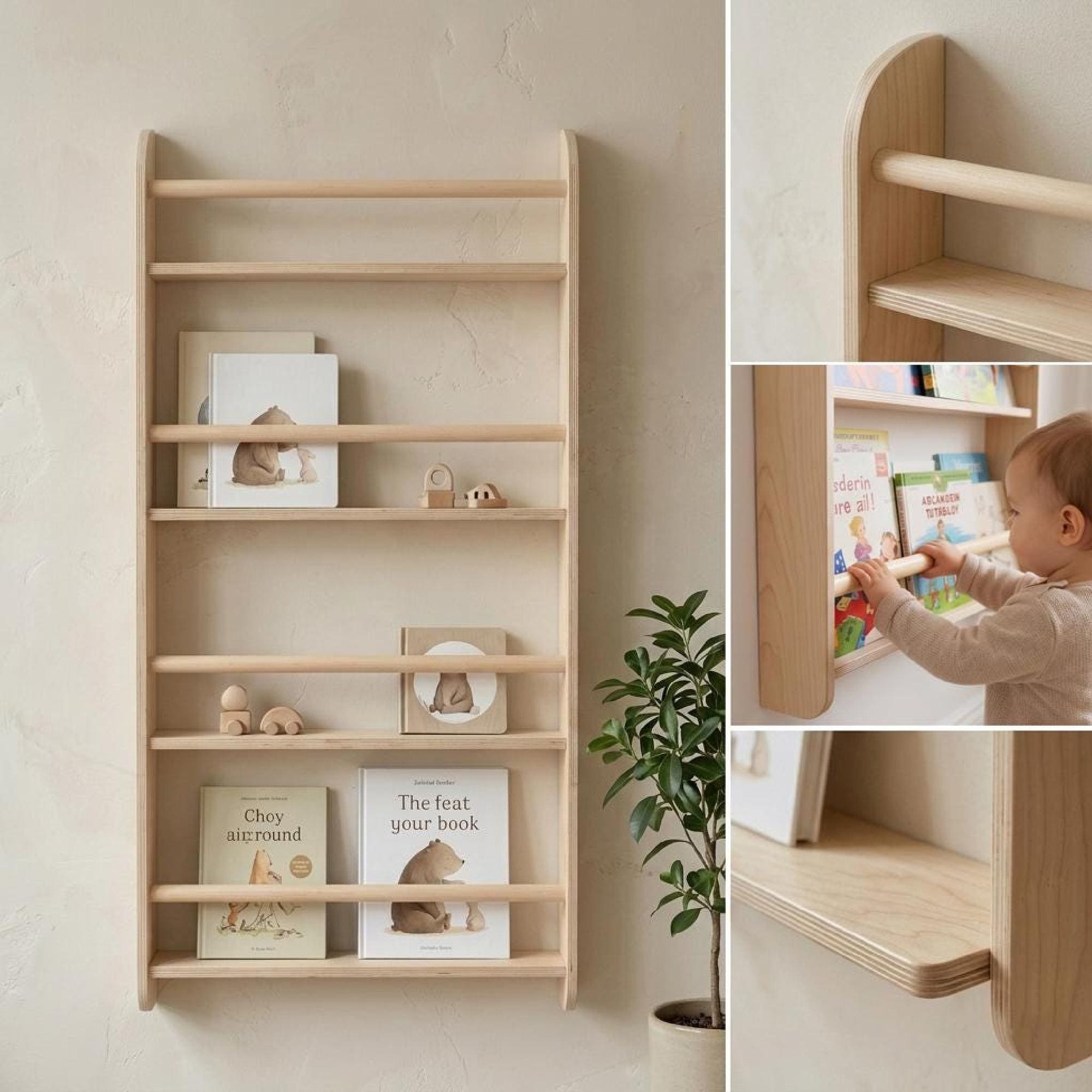 Montessori Front Book Rack, Kids Wooden Nursery Book Display, Vinyl Record Ledge